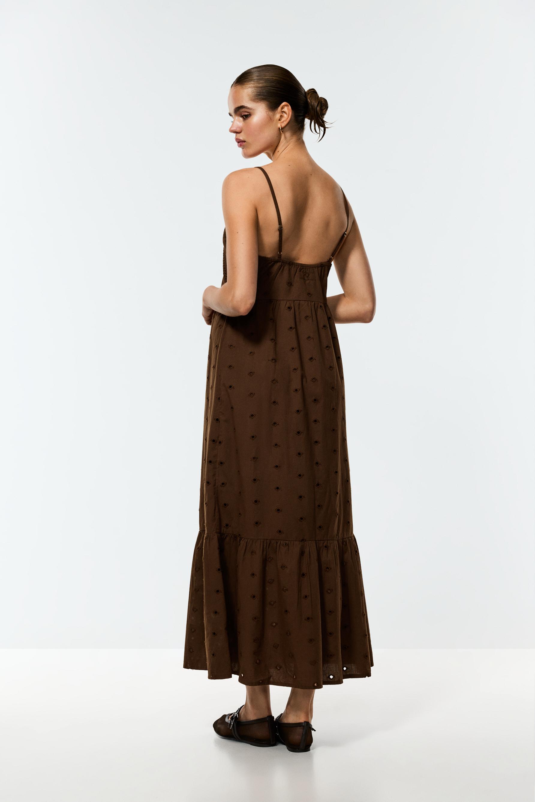 Swiss embroidery midi dress — DARK BROWN