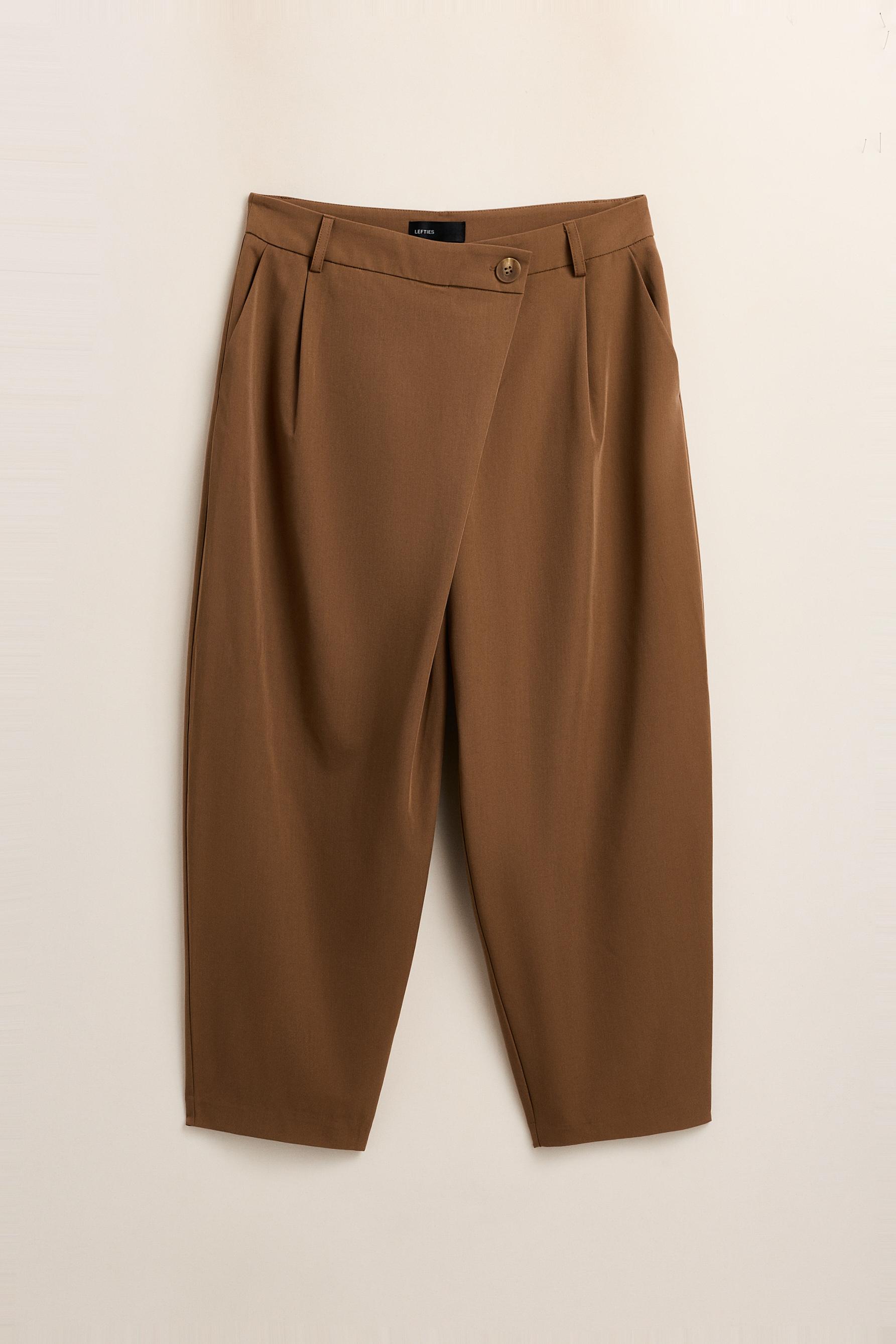 Asymmetrical waist barrel trousers — DARK CAMEL