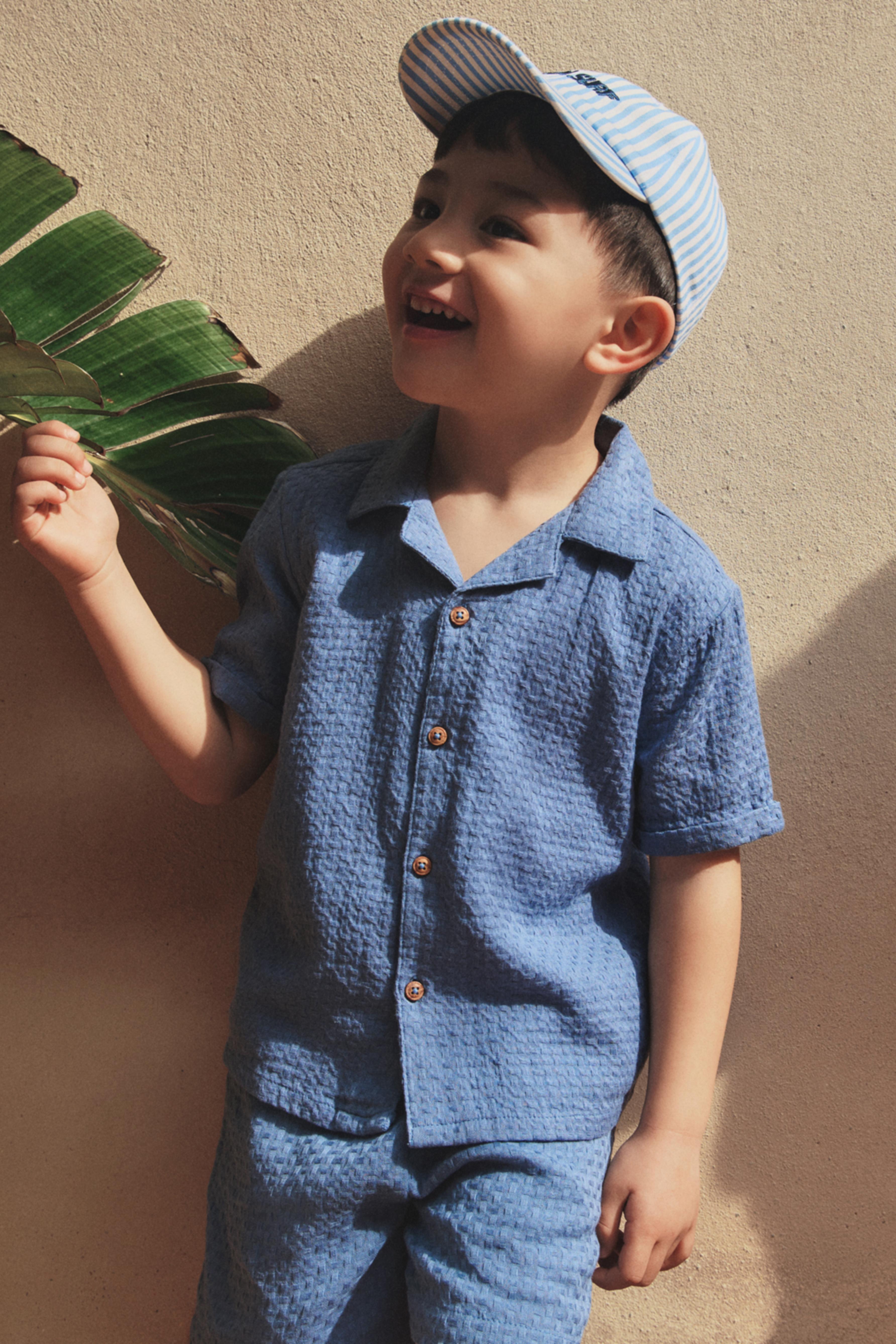 Dobby shirt and Bermuda shorts set — BLUE