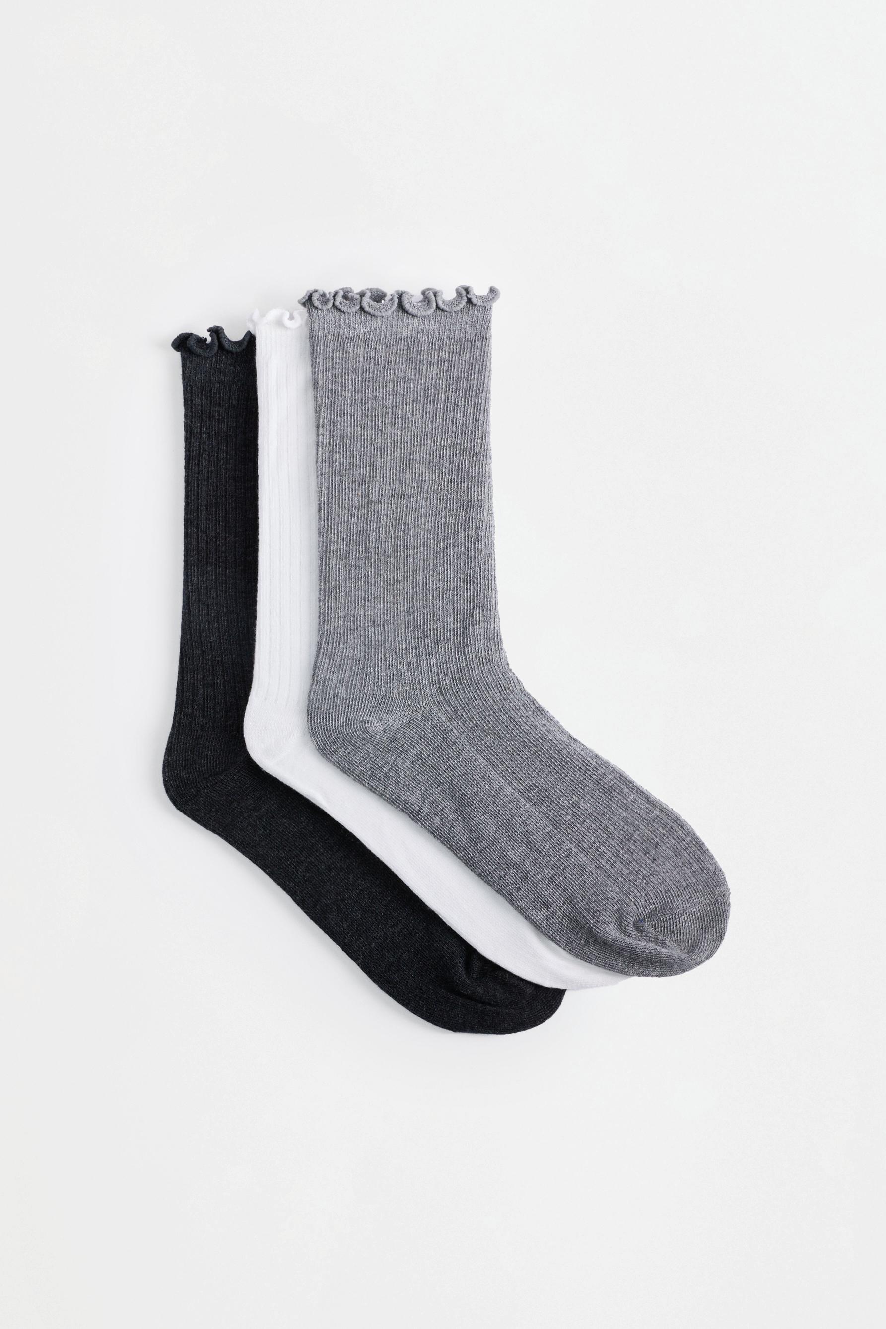 Ribbed long socks (3-pack) — MEDIUM GREY