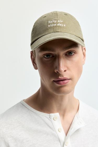 Faded-effect embroidered cap — MEDIUM GREEN 1
