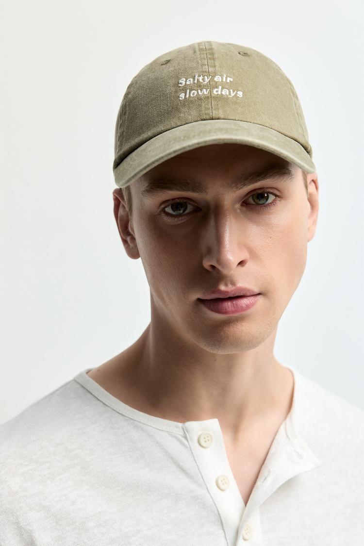 Faded-effect embroidered cap — MEDIUM GREEN