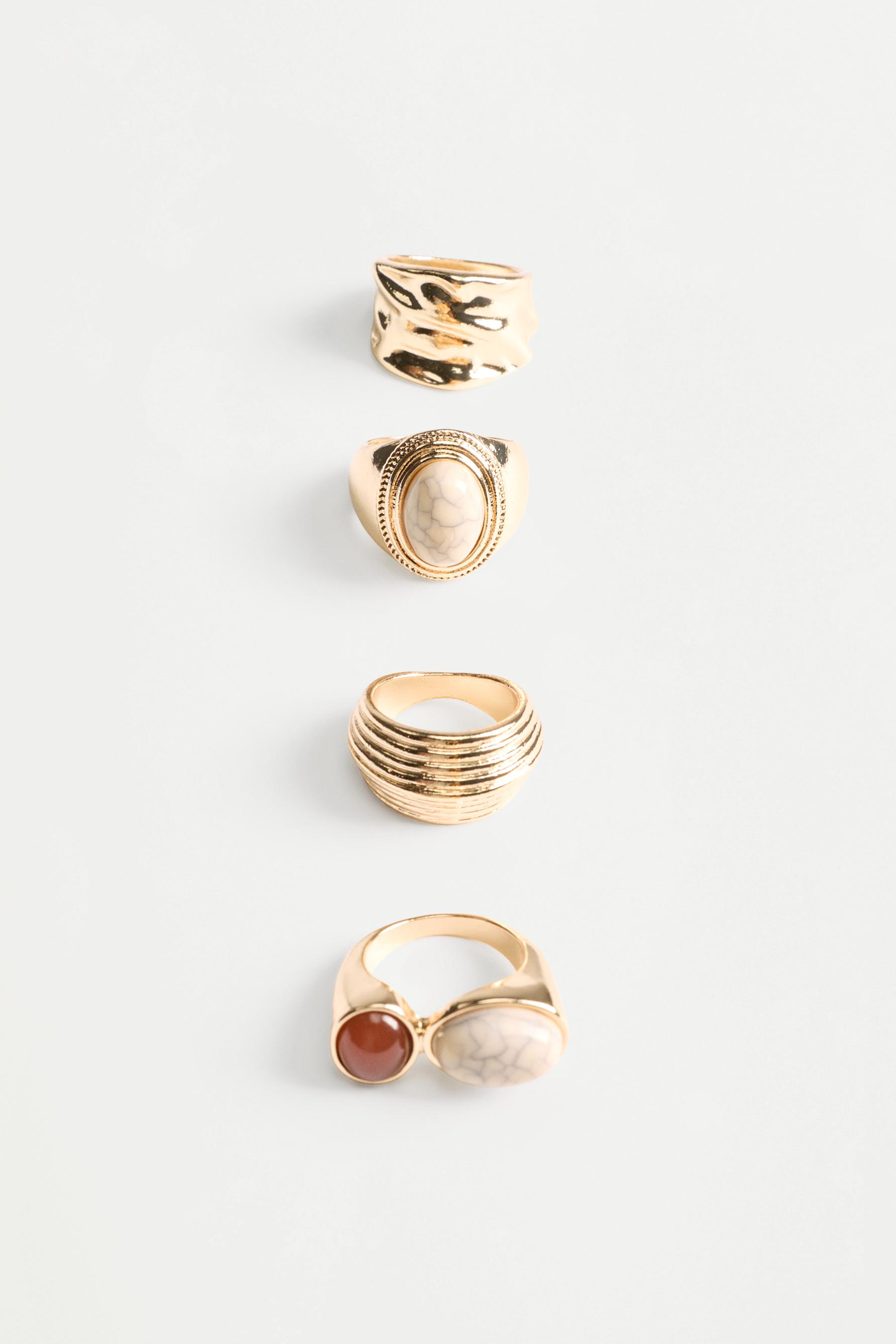 Stone-detailed rings (4-pack) — GOLDEN