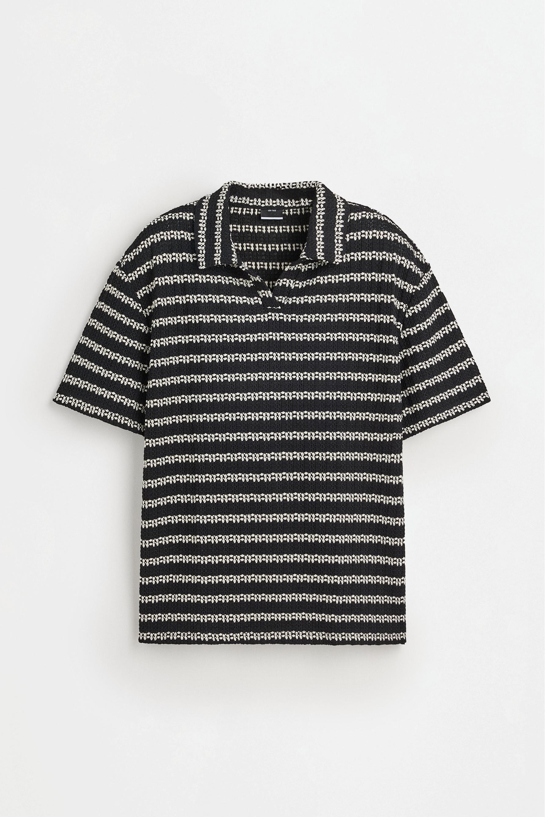 Textured striped polo shirt — BLACK