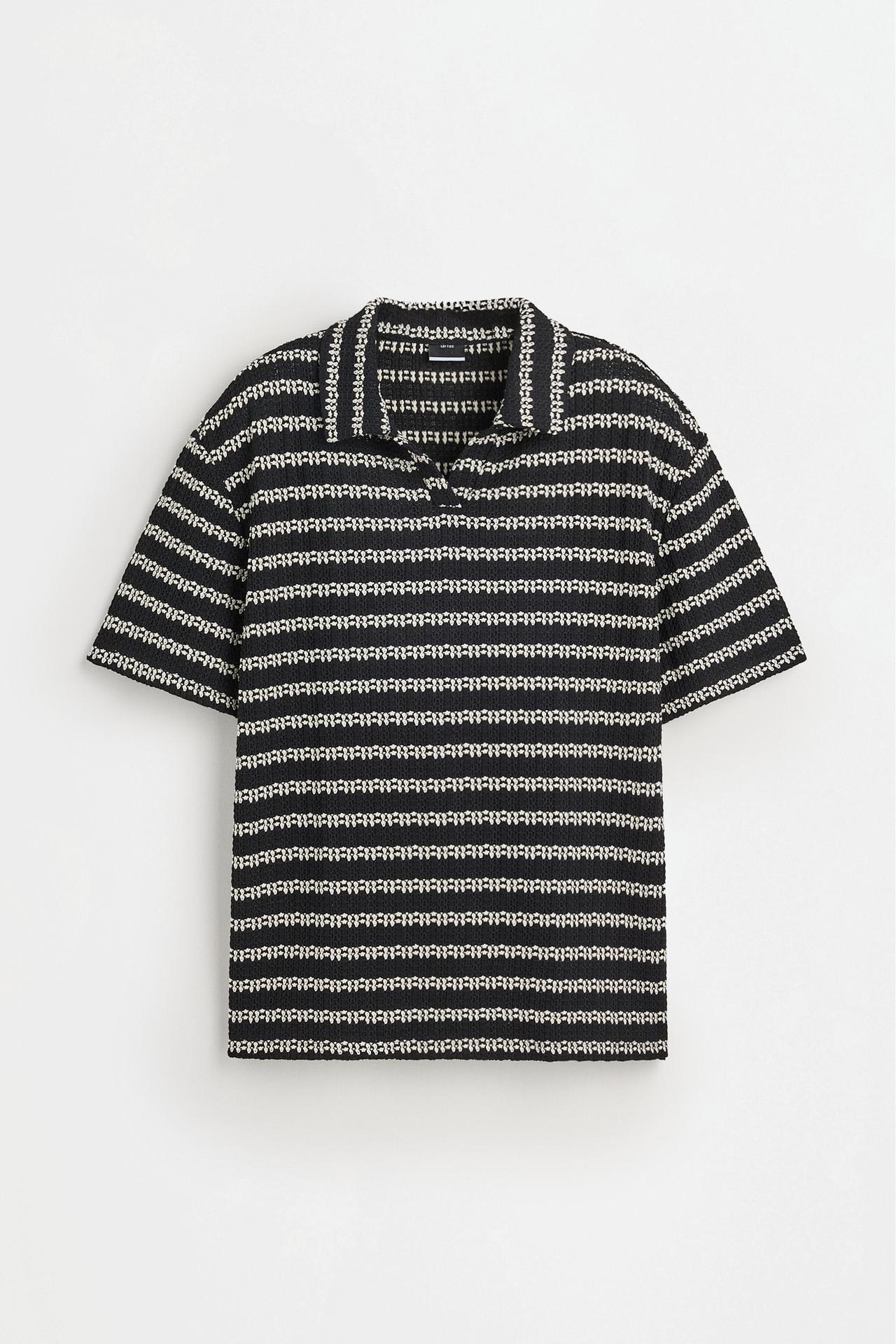 Textured striped polo shirt — BLACK