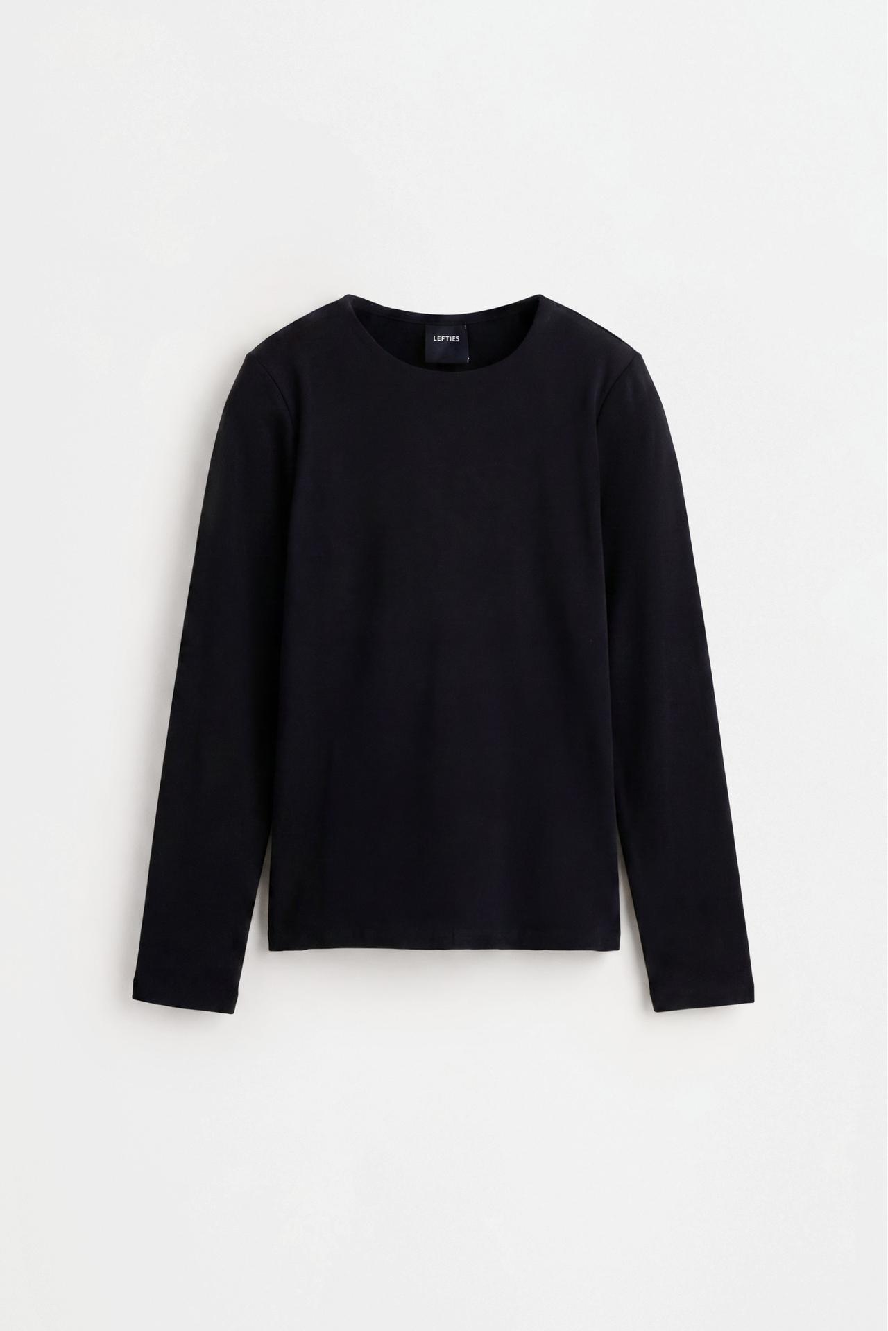 Round neck long sleeve T-shirt — BLACK