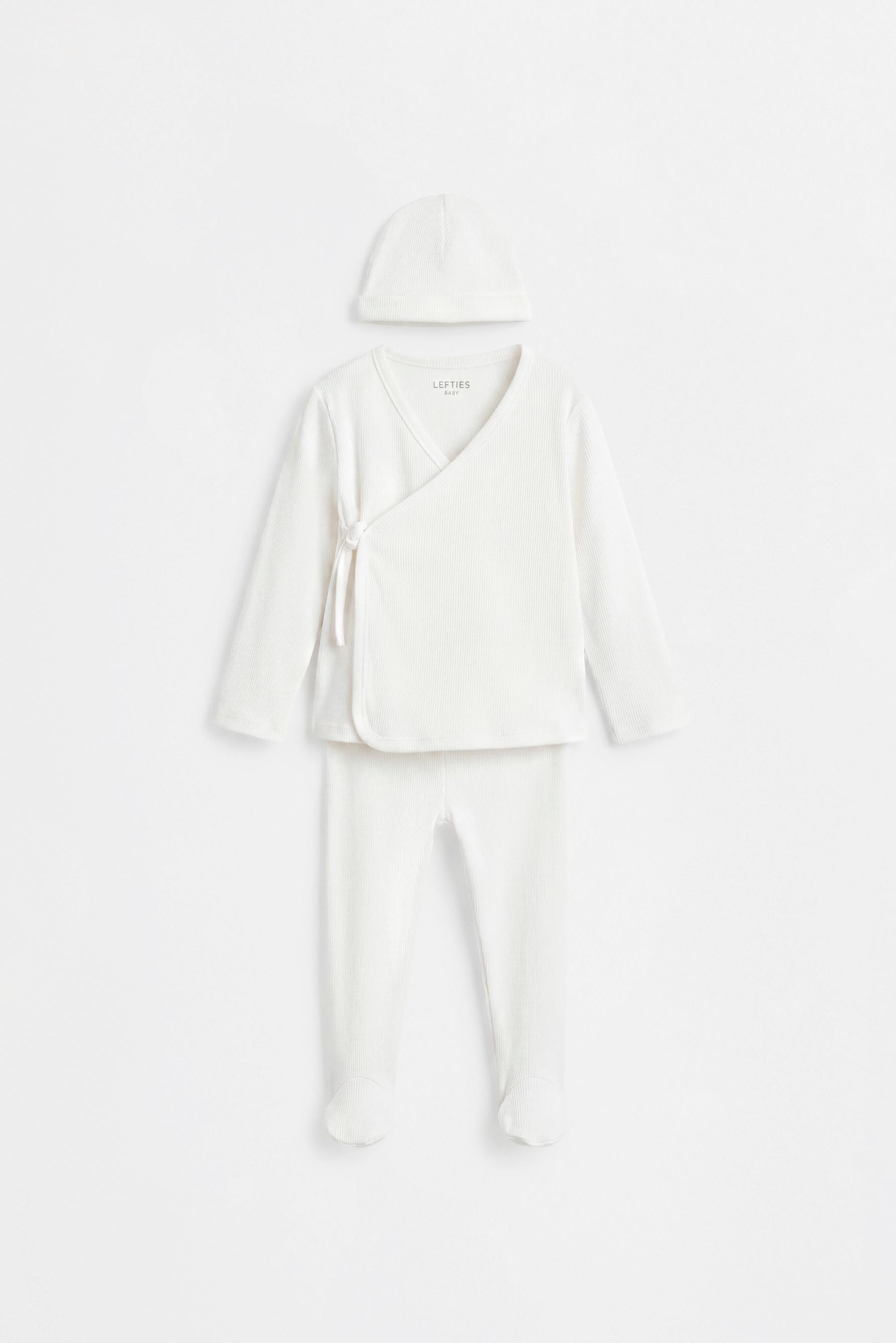 Ribbed T-shirt, footed leggings and hat co-ord — ECRU
