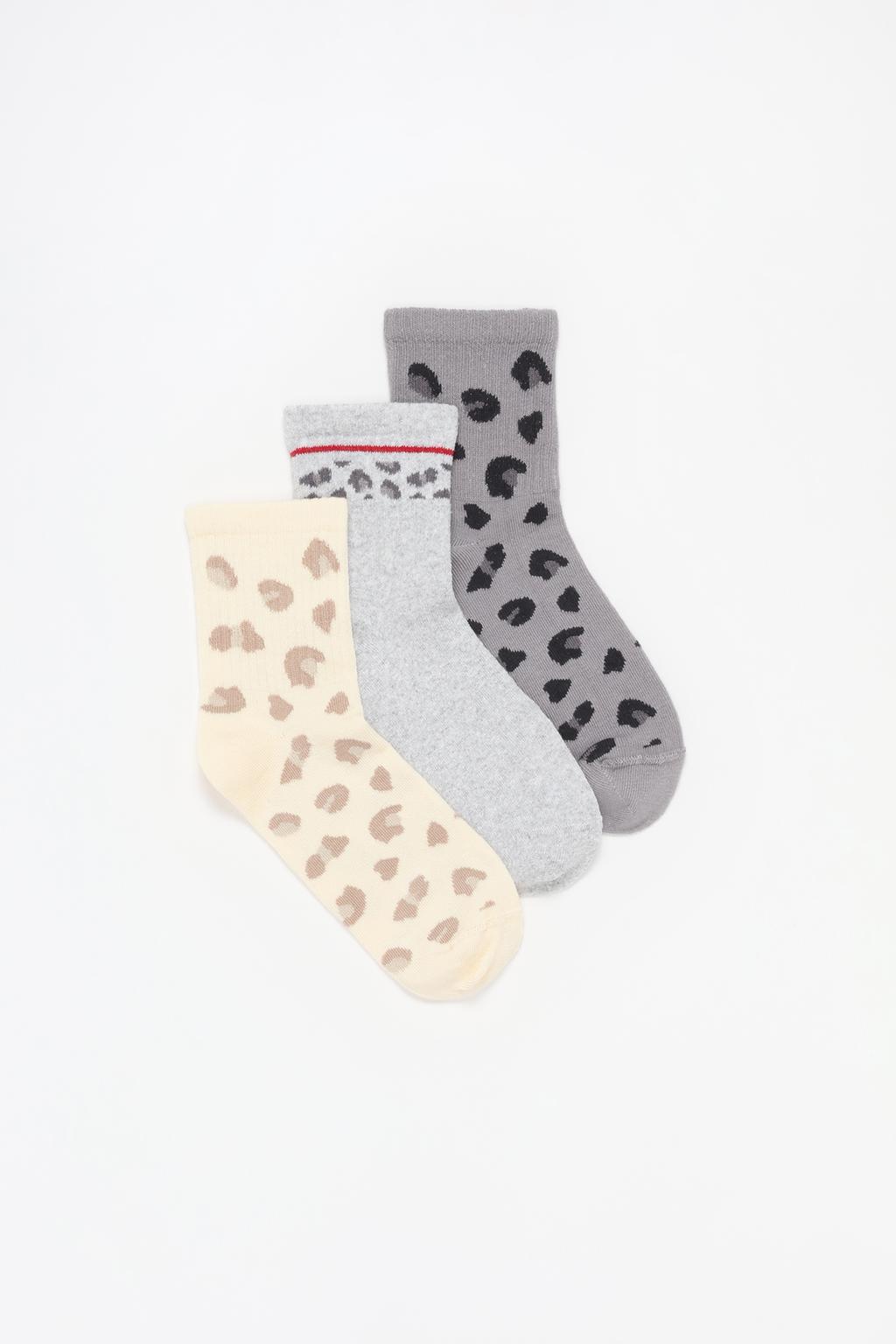 Pack of 3 pairs of short socks with animal print