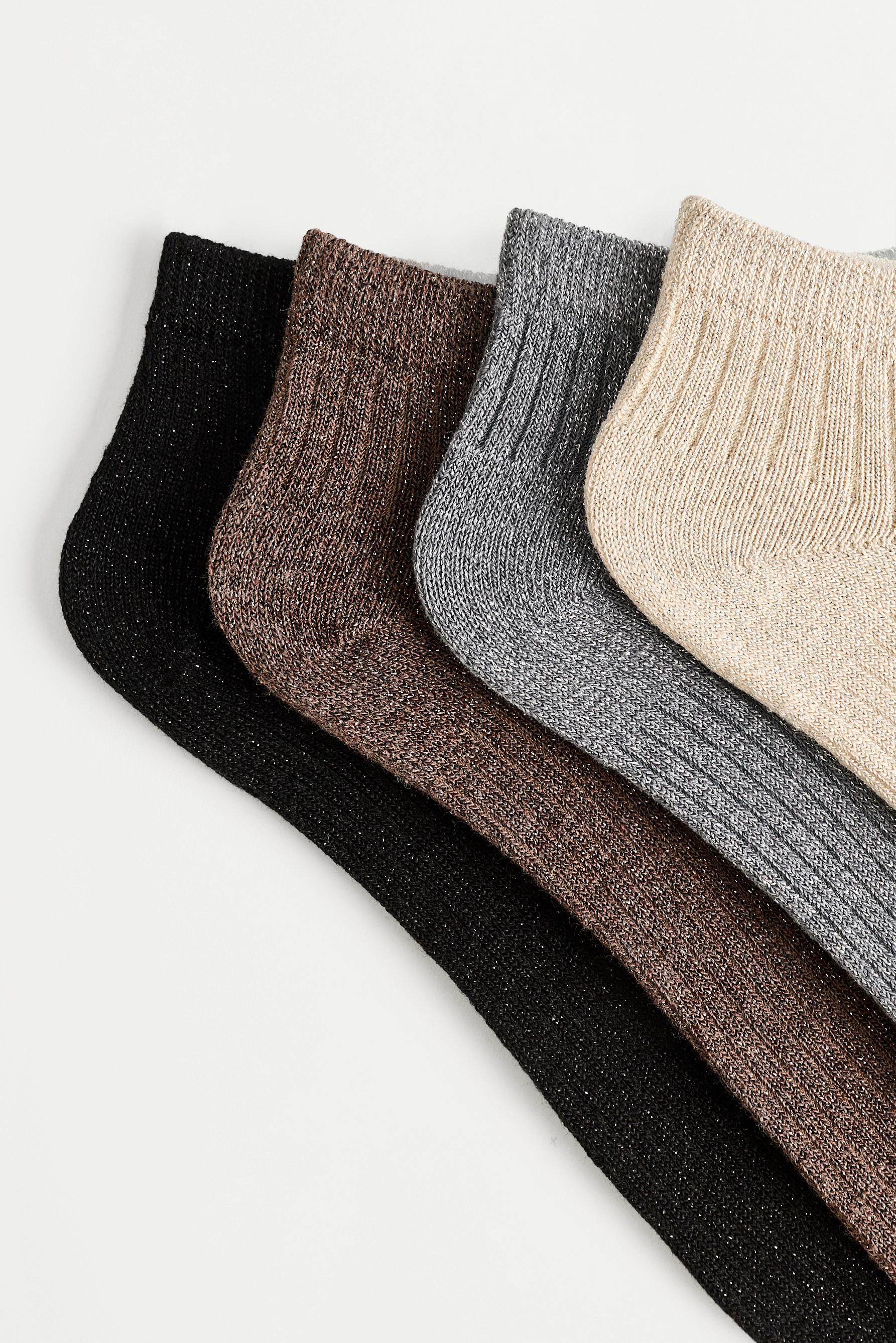 Metallic ankle socks (4-pack) — BROWN
