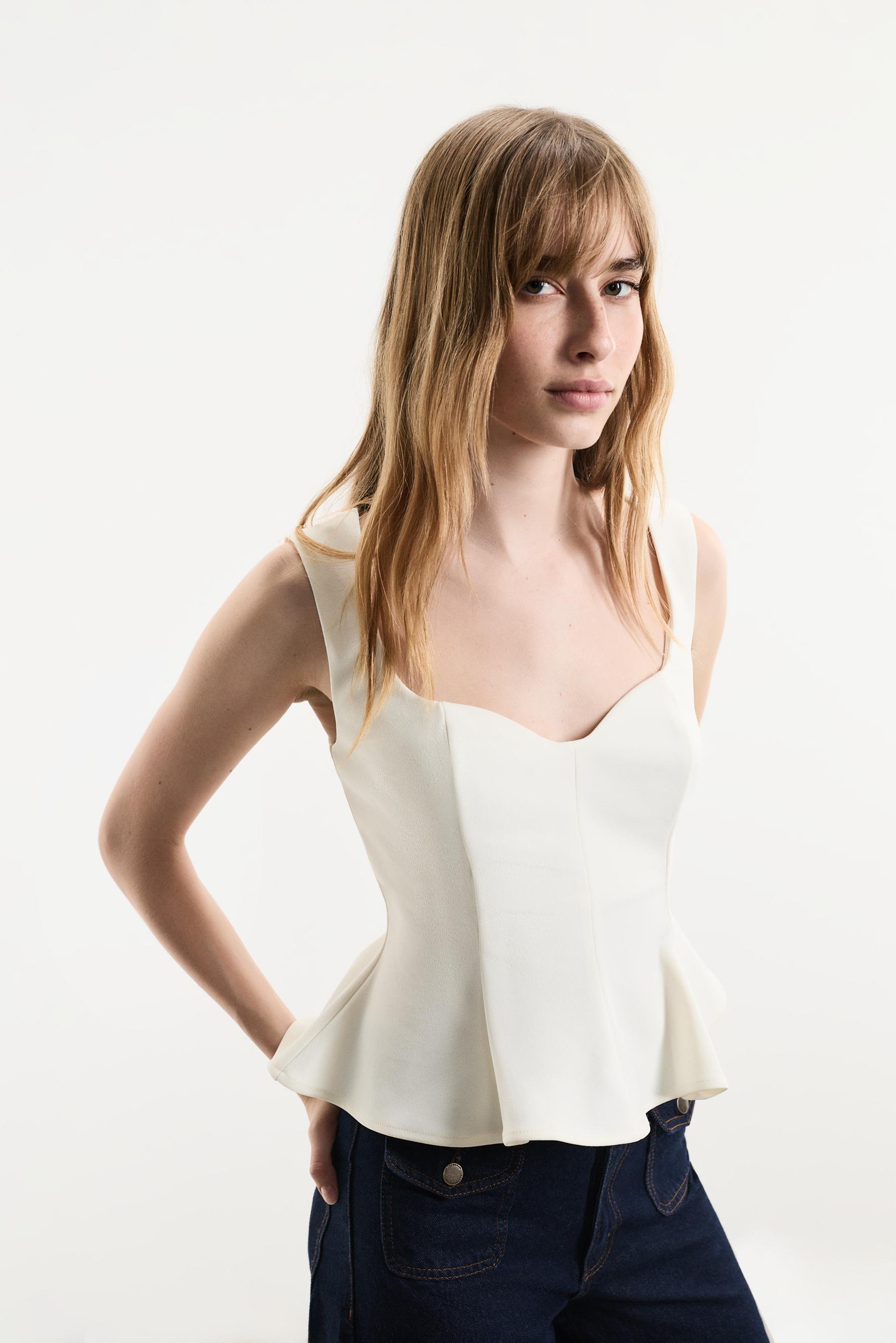 Sweetheart peplum top — OFF WHITE