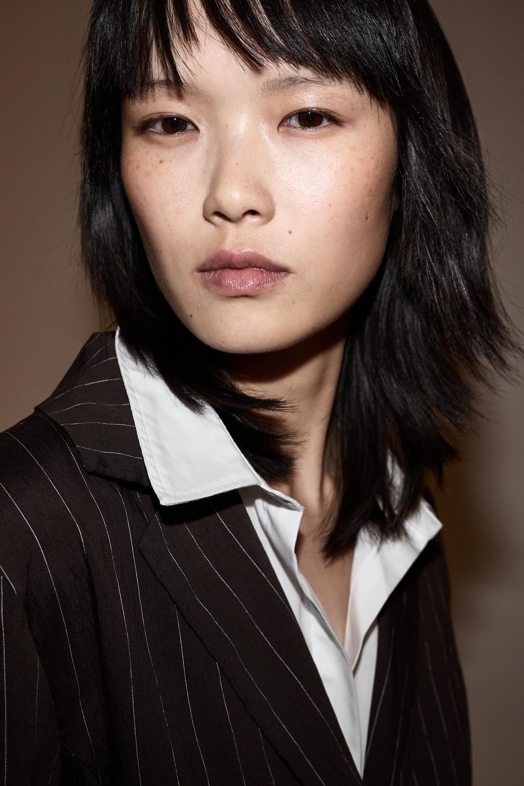 Striped blazer with tie — DARK BROWN