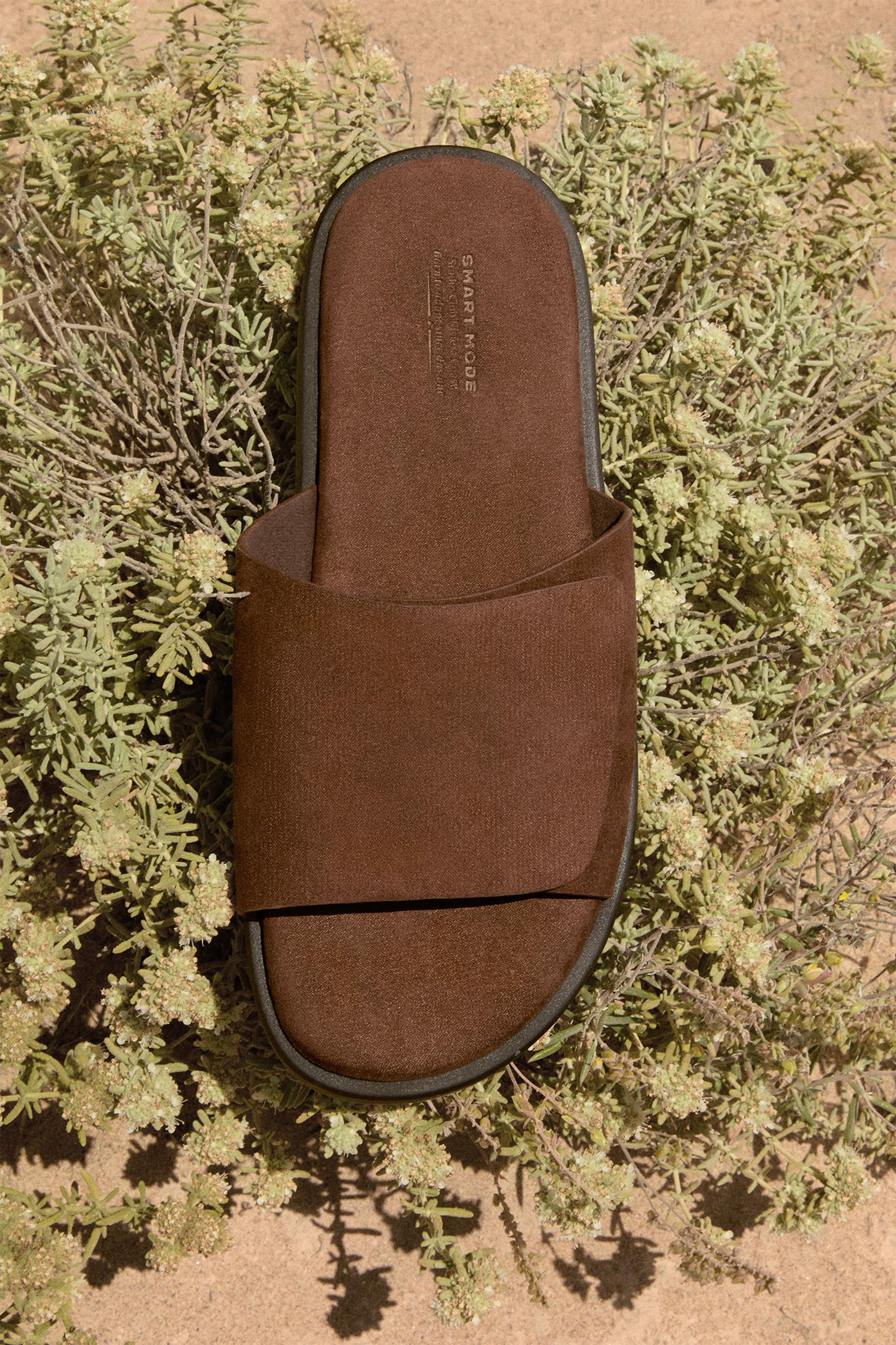 Suede slide sandals — BROWN