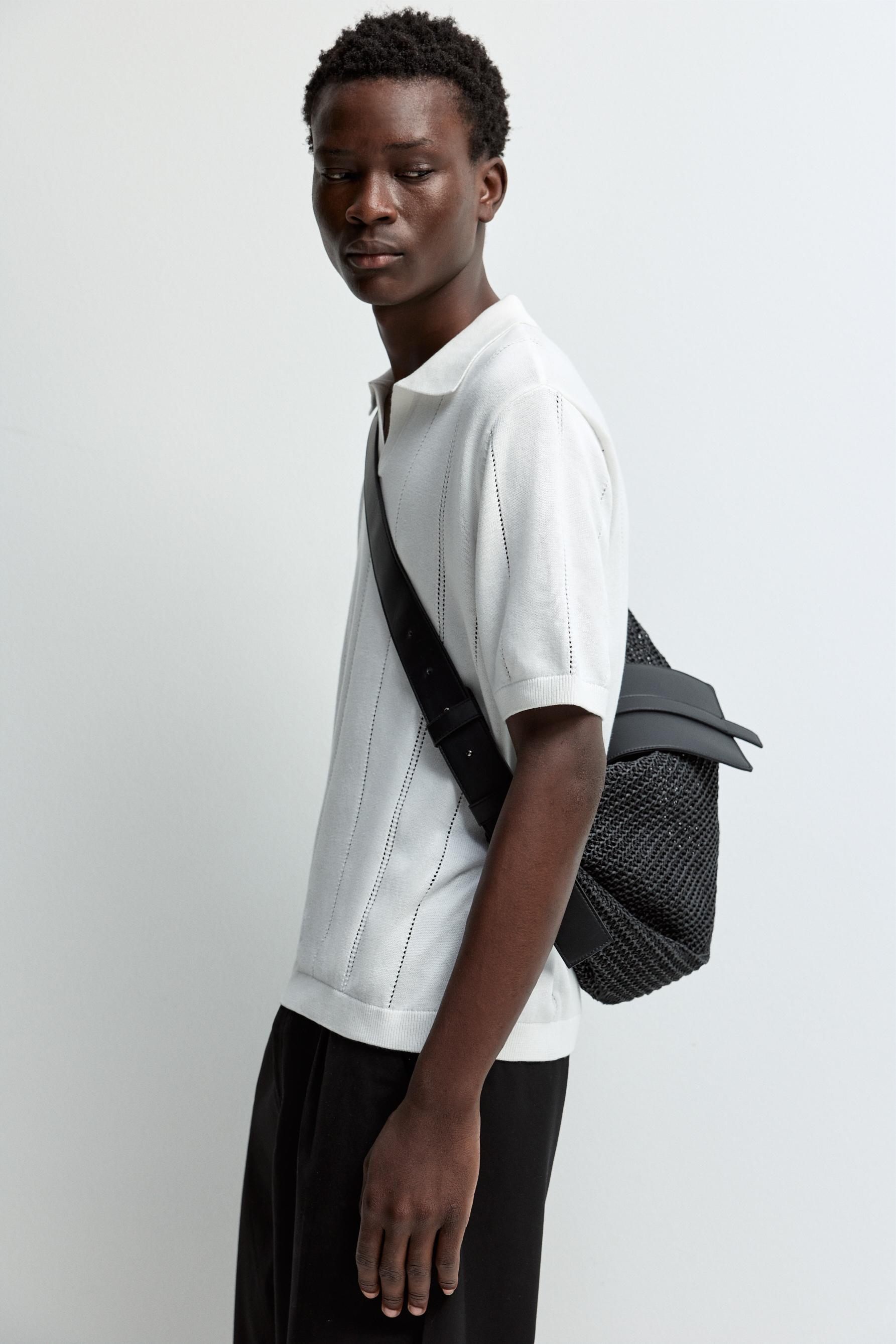 Openwork knit polo shirt — WHITE