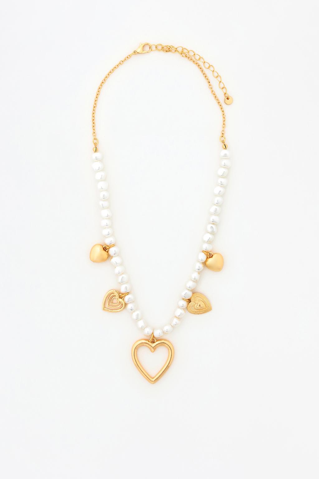 Faux pearl necklace with hearts