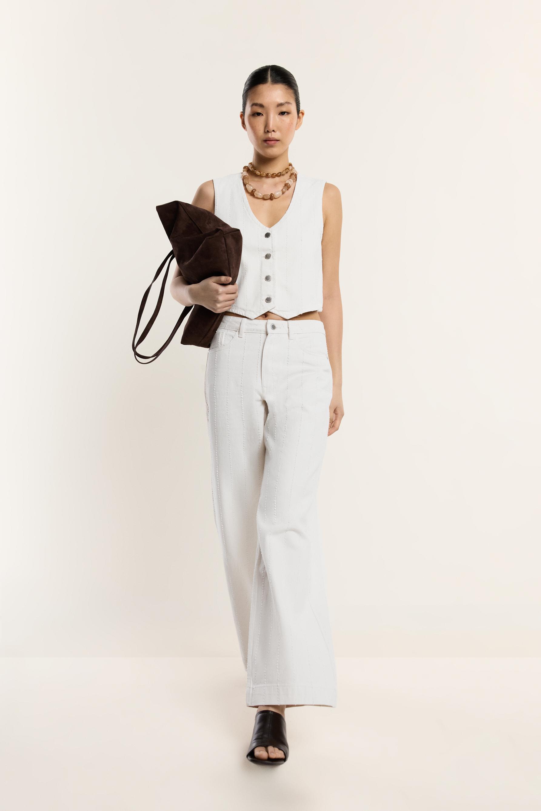 Jeans wide leg pespuntes