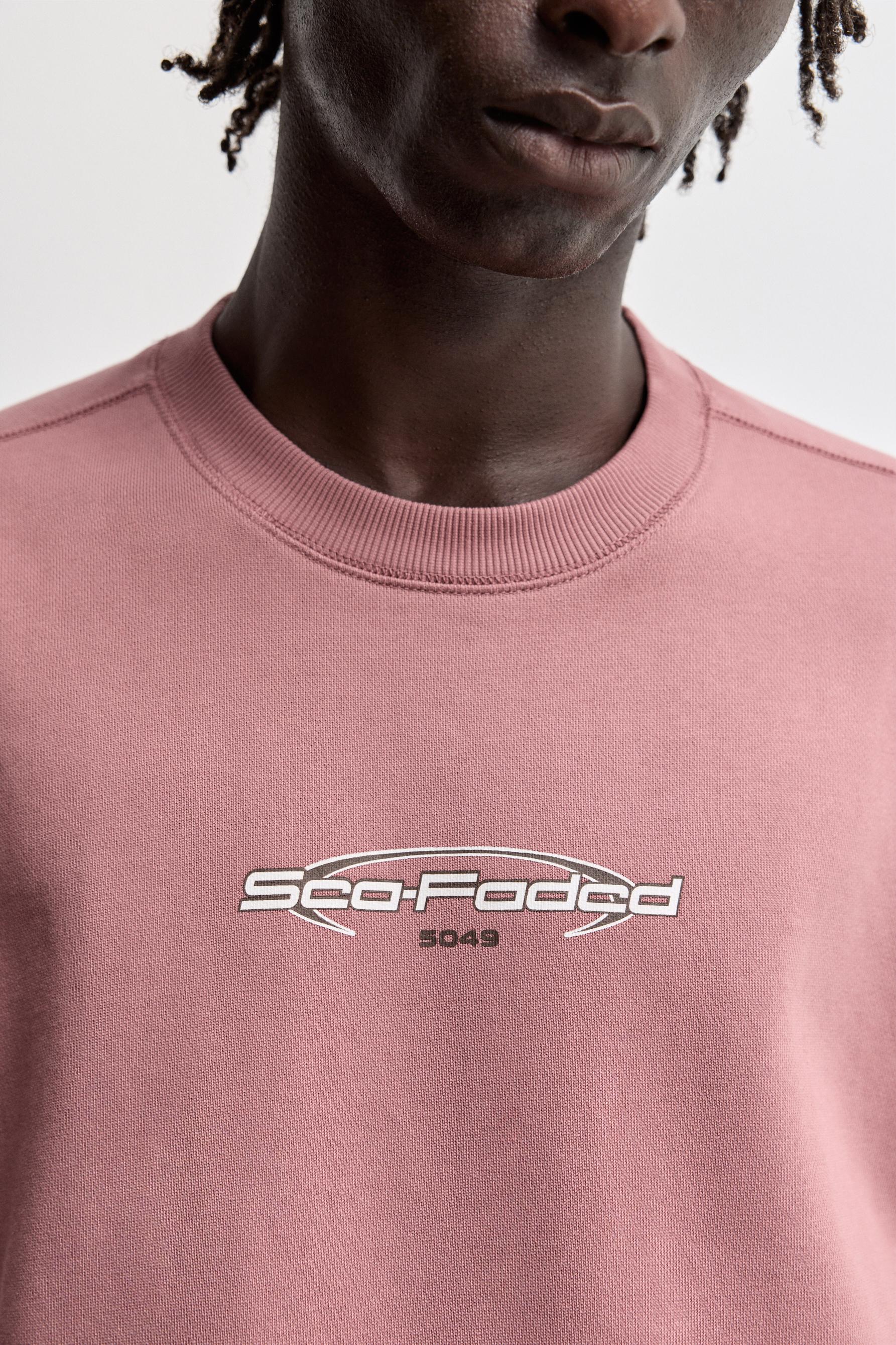 Short sleeve printed sweatshirt — BRIGHT CORAL