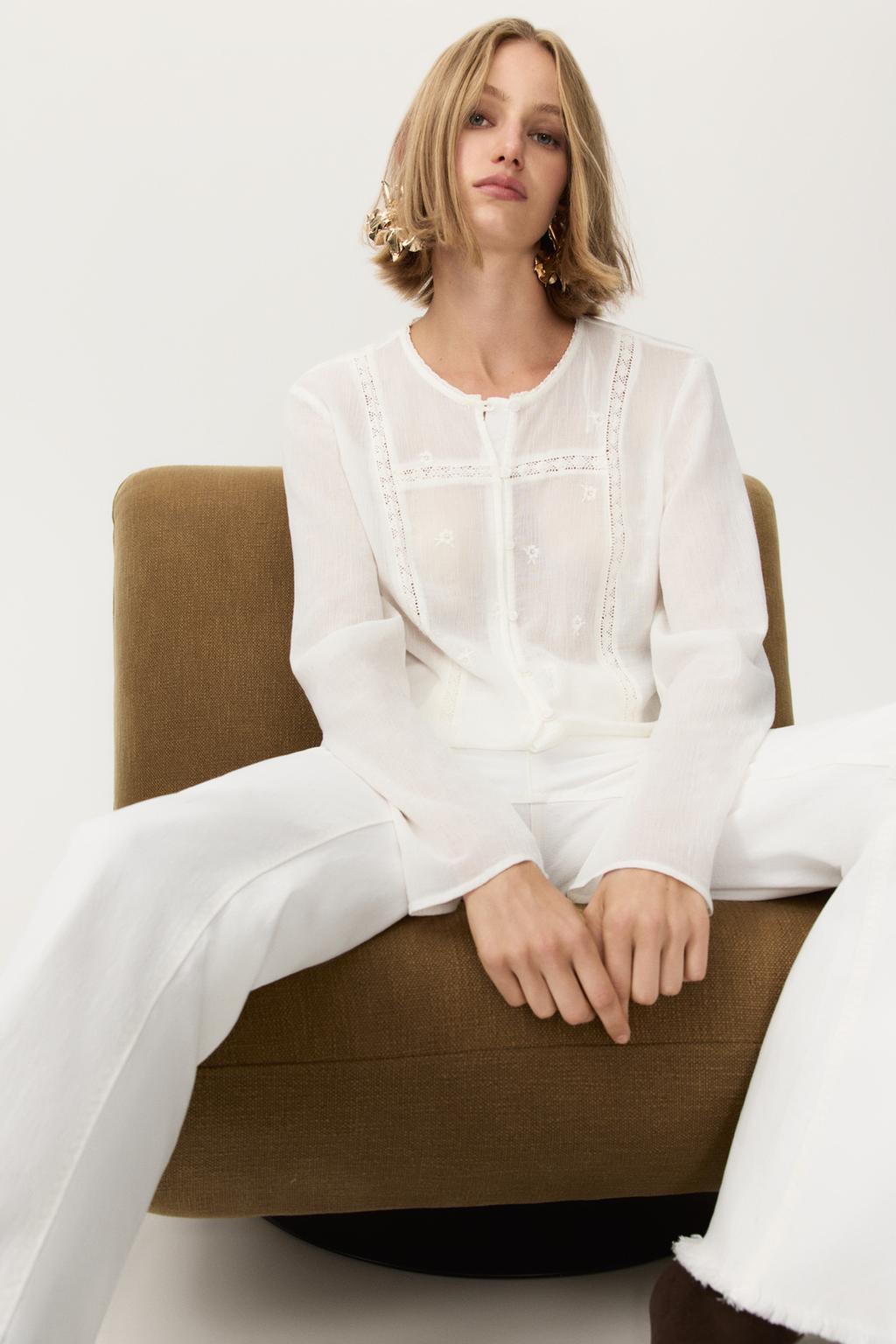 Camicia semitrasparente ricami
