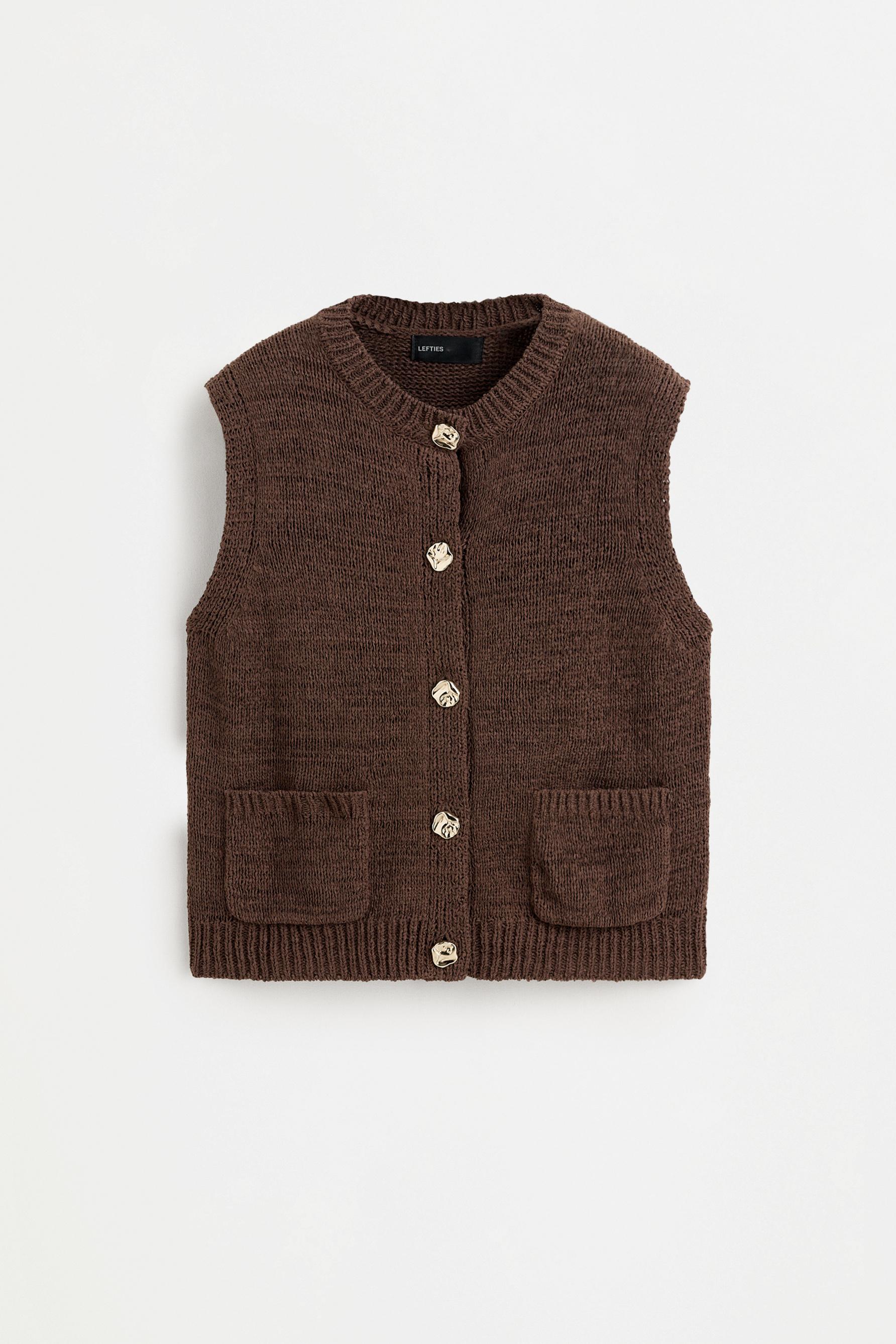 Jewel button top — TAUPE BROWN
