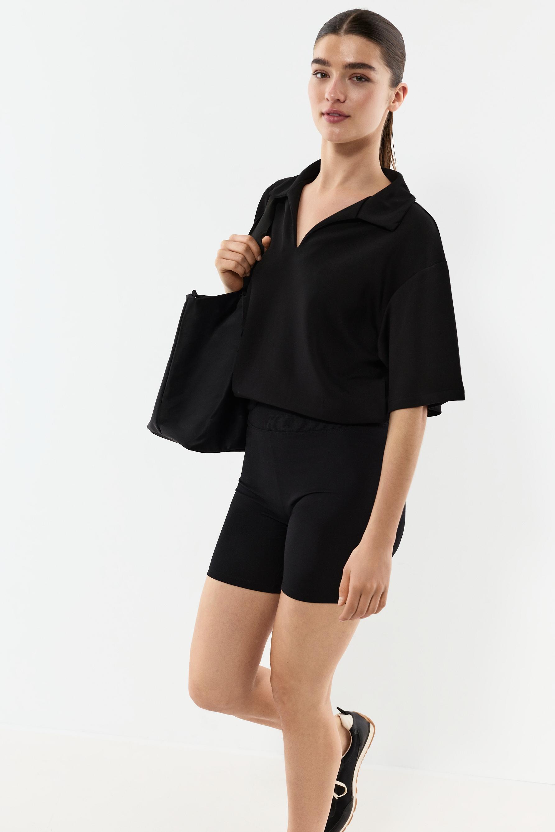Ribbed waist cycling leggings — BLACK
