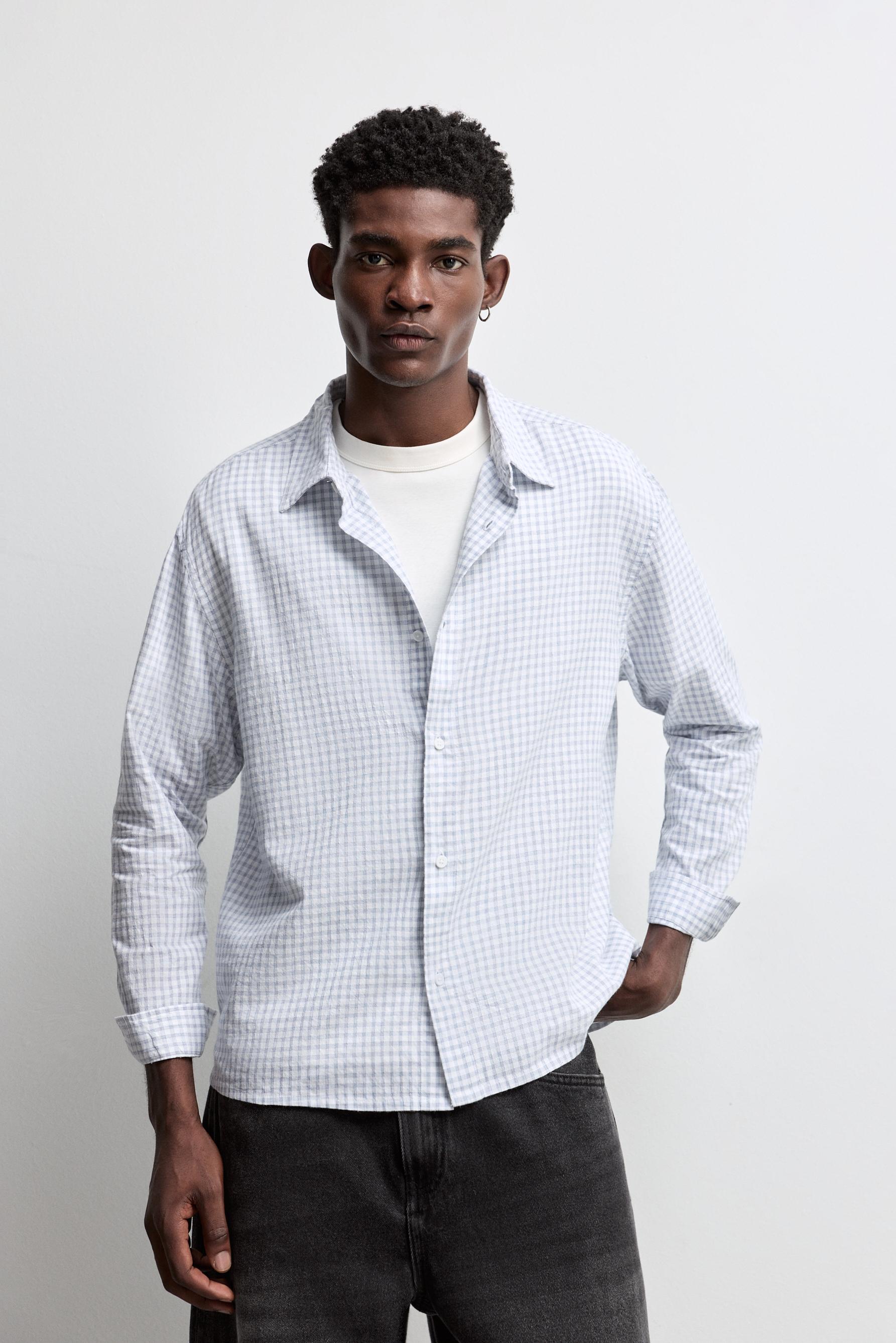 Textured plaid shirt — PALE BLUE