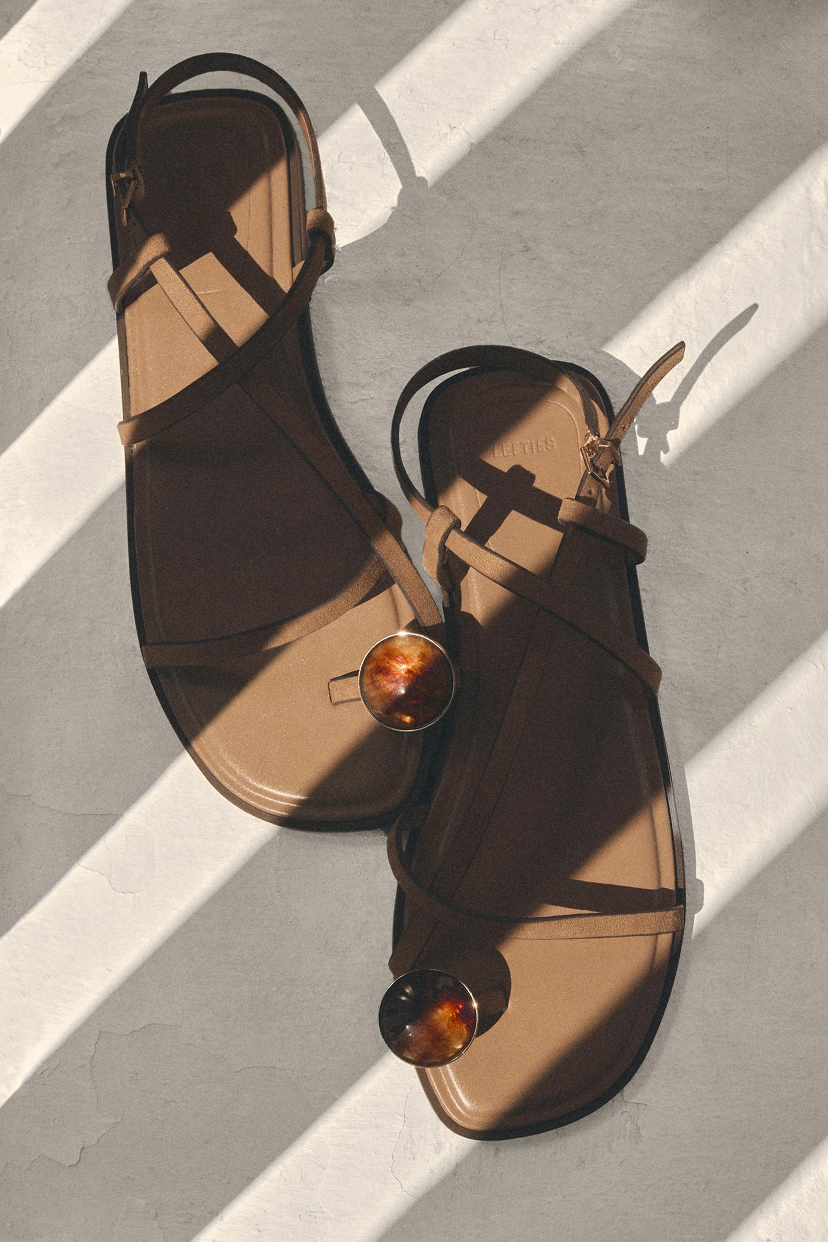 Jeweled flat slider sandals — BROWN