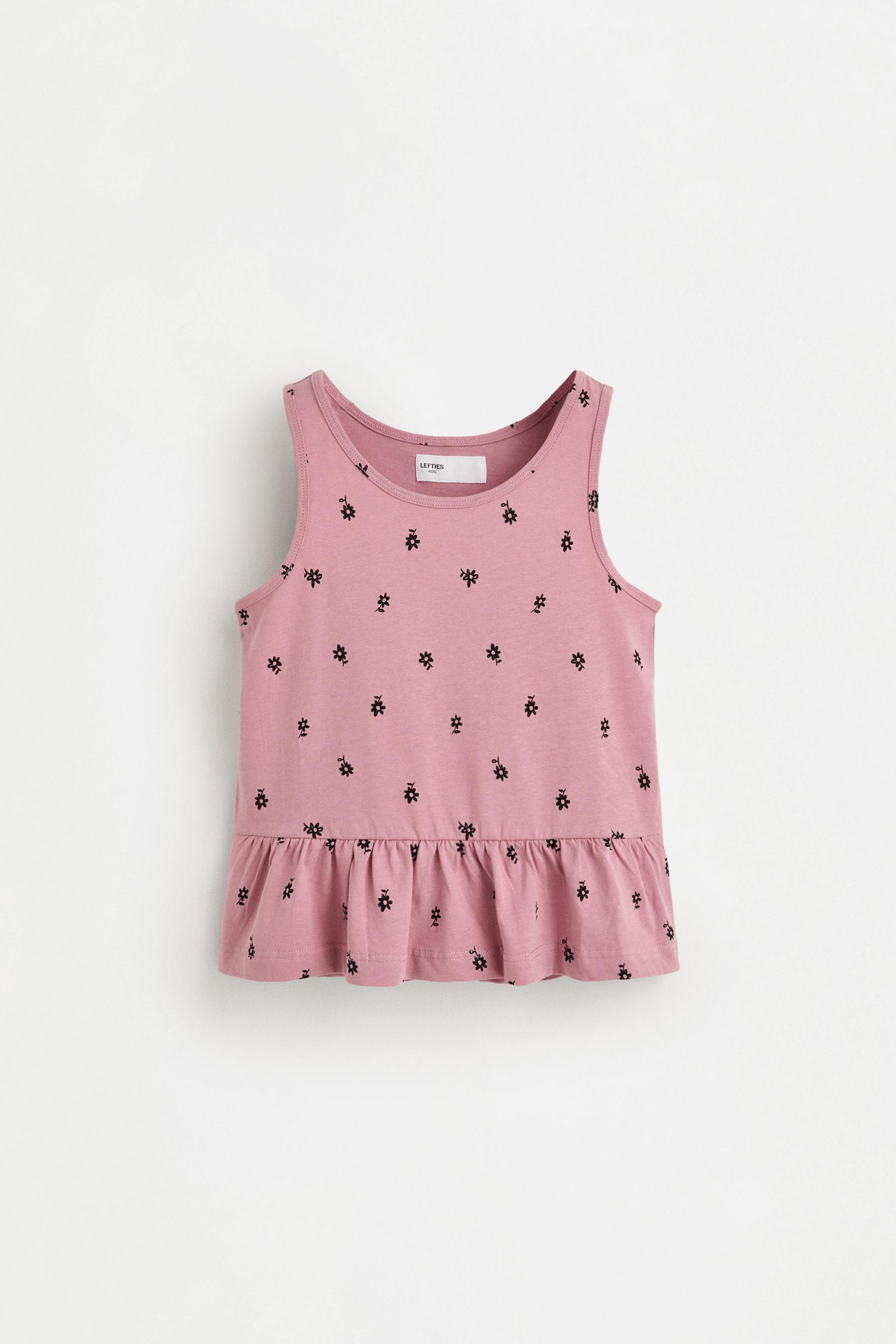 Printed peplum sleeveless t-shirt — PALE PINK
