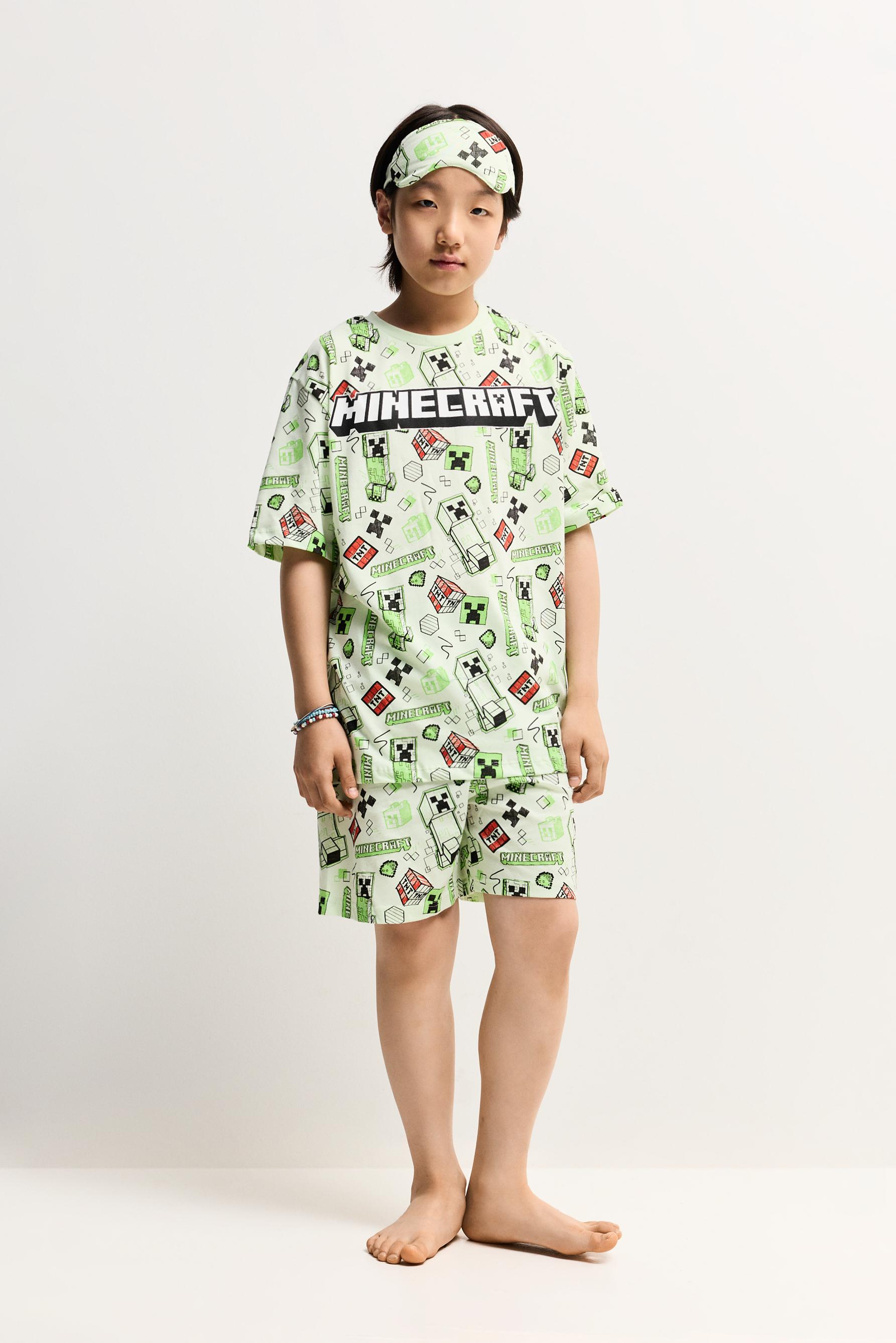 Short Minecraft pyjamas with eye mask — GREEN
