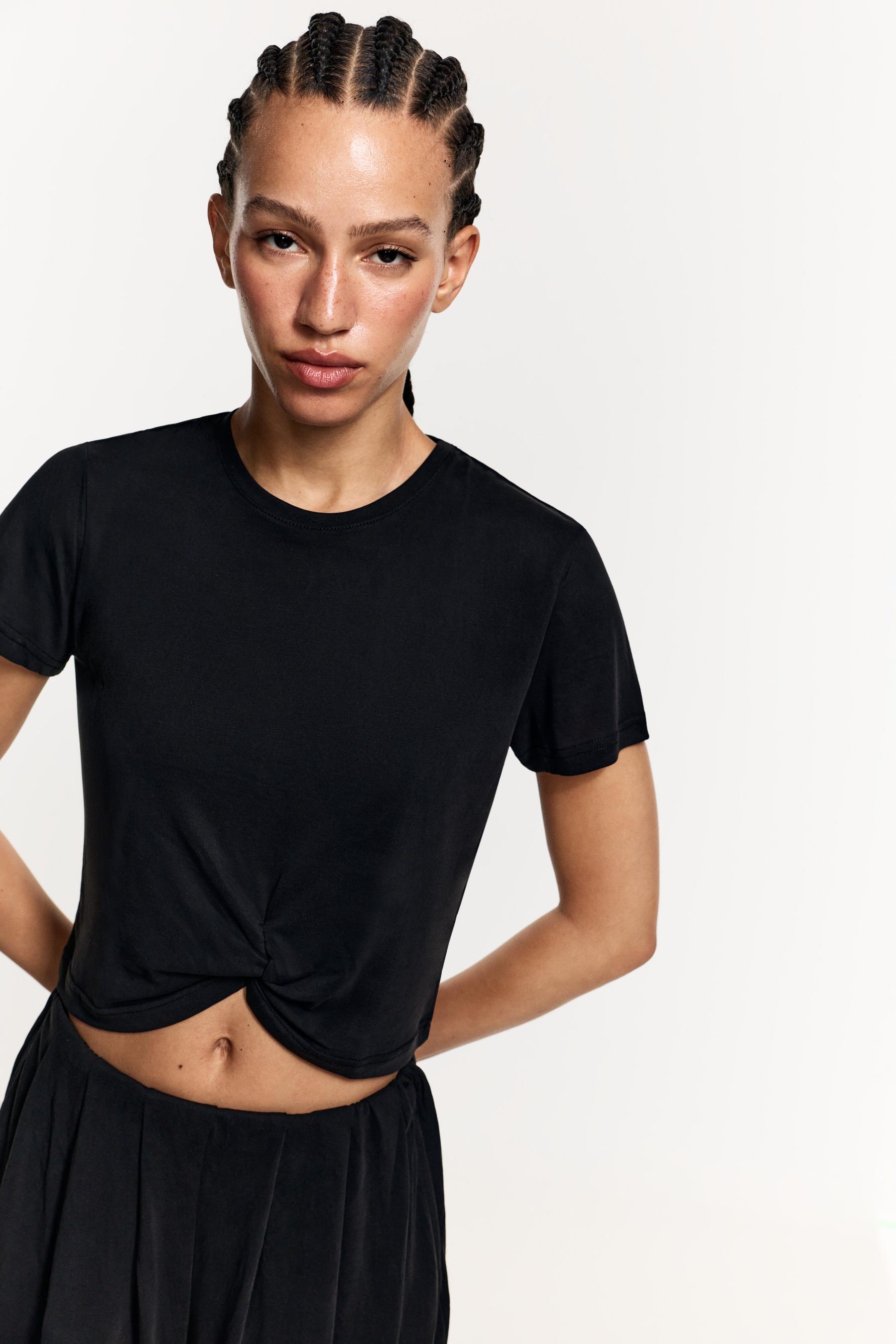Flowing gathered T-shirt — BLACK