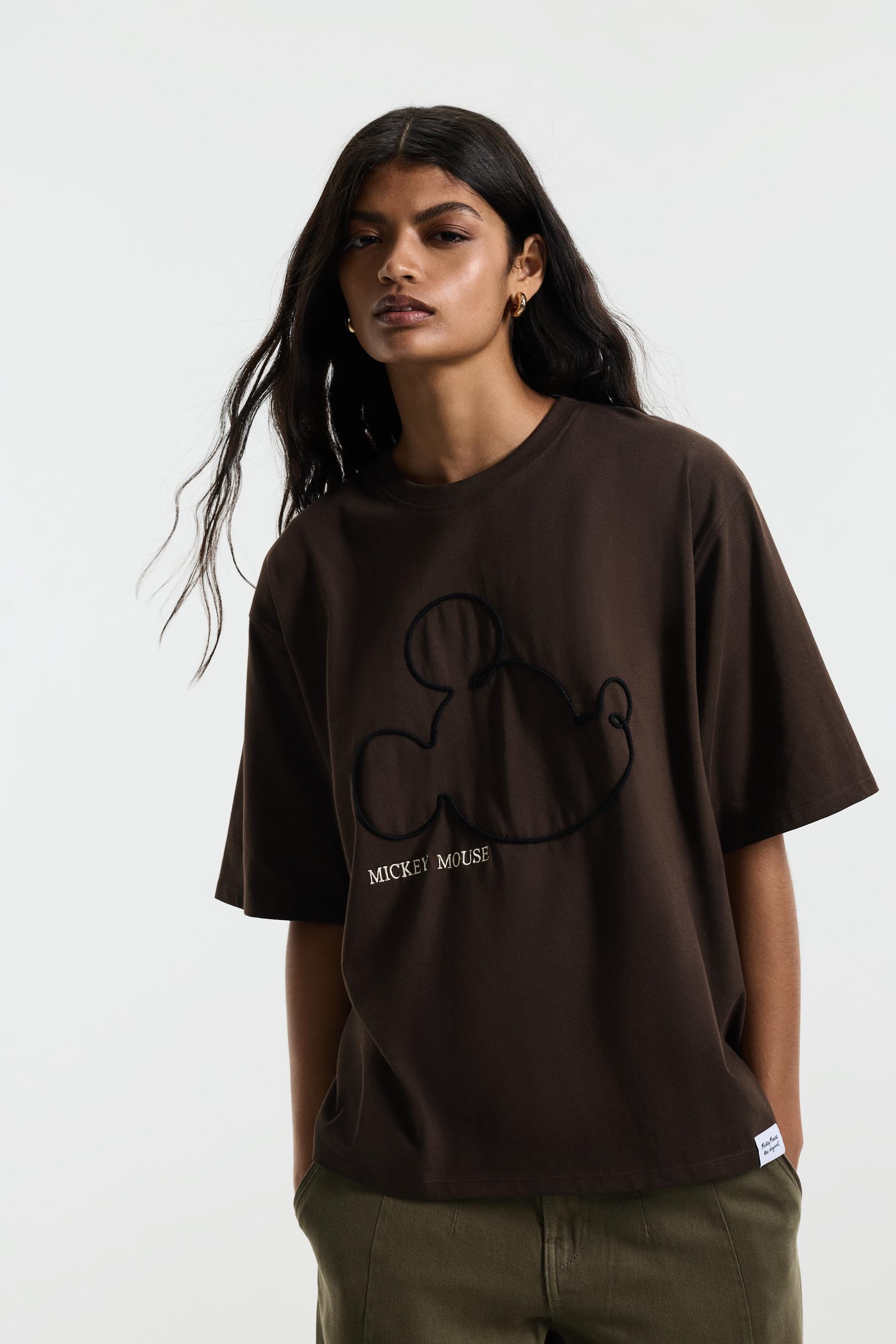 Mickey Mouse ©Disney embroidered T-shirt — PALE BROWN