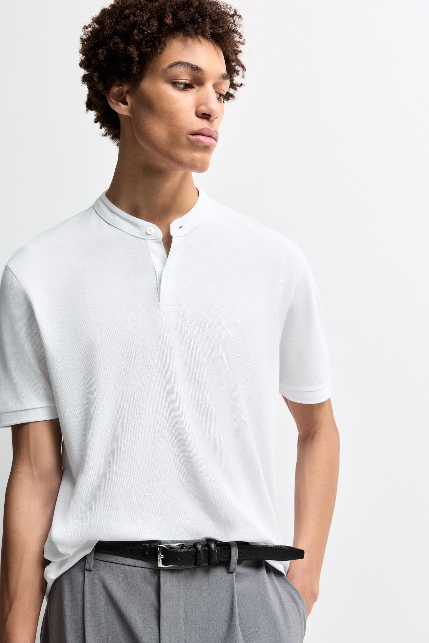 Basic stand collar polo shirt — WHITE