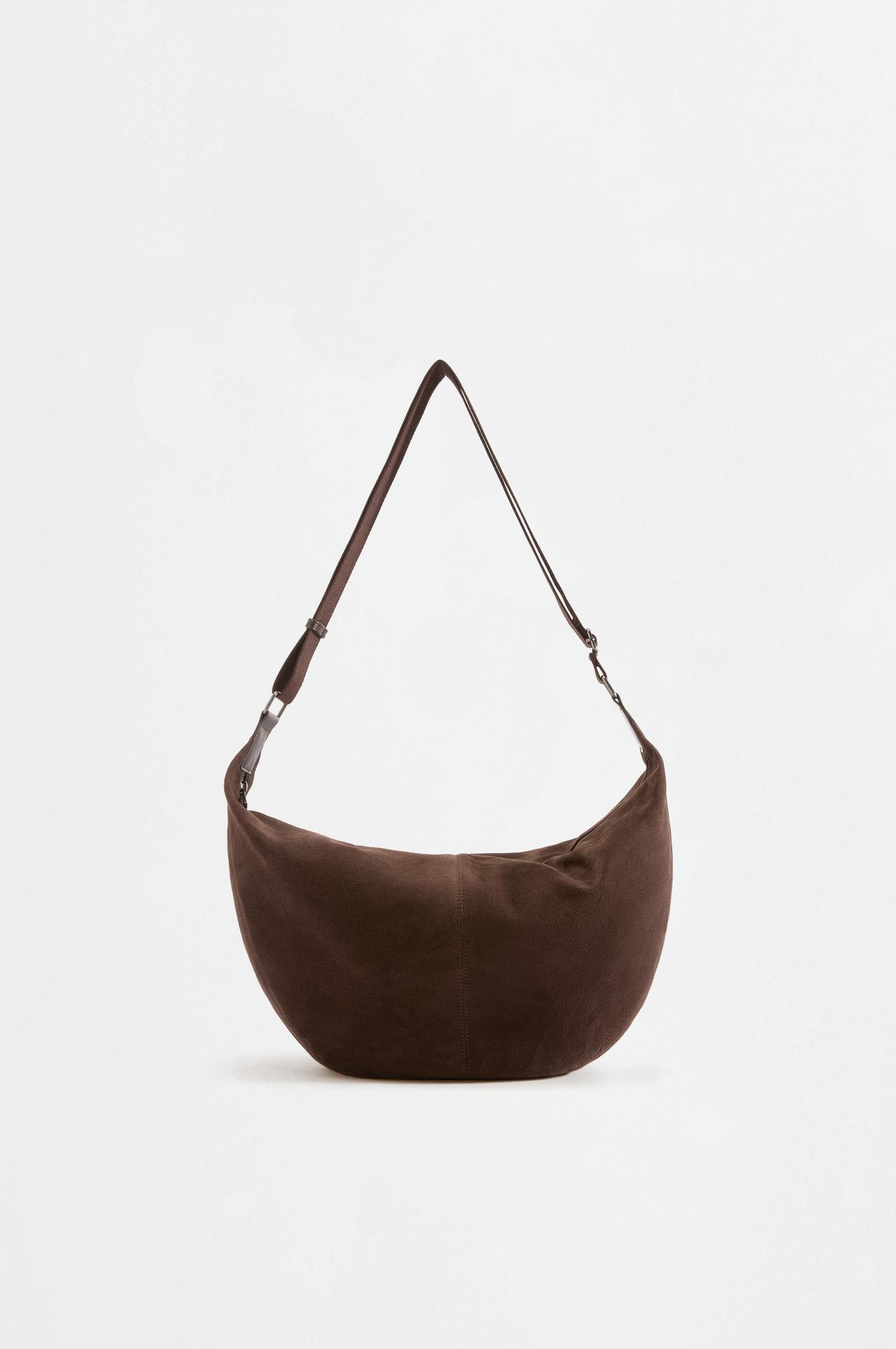 Large faux suede crossbody bag — BROWN