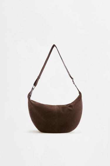 Large faux suede crossbody bag — BROWN 1