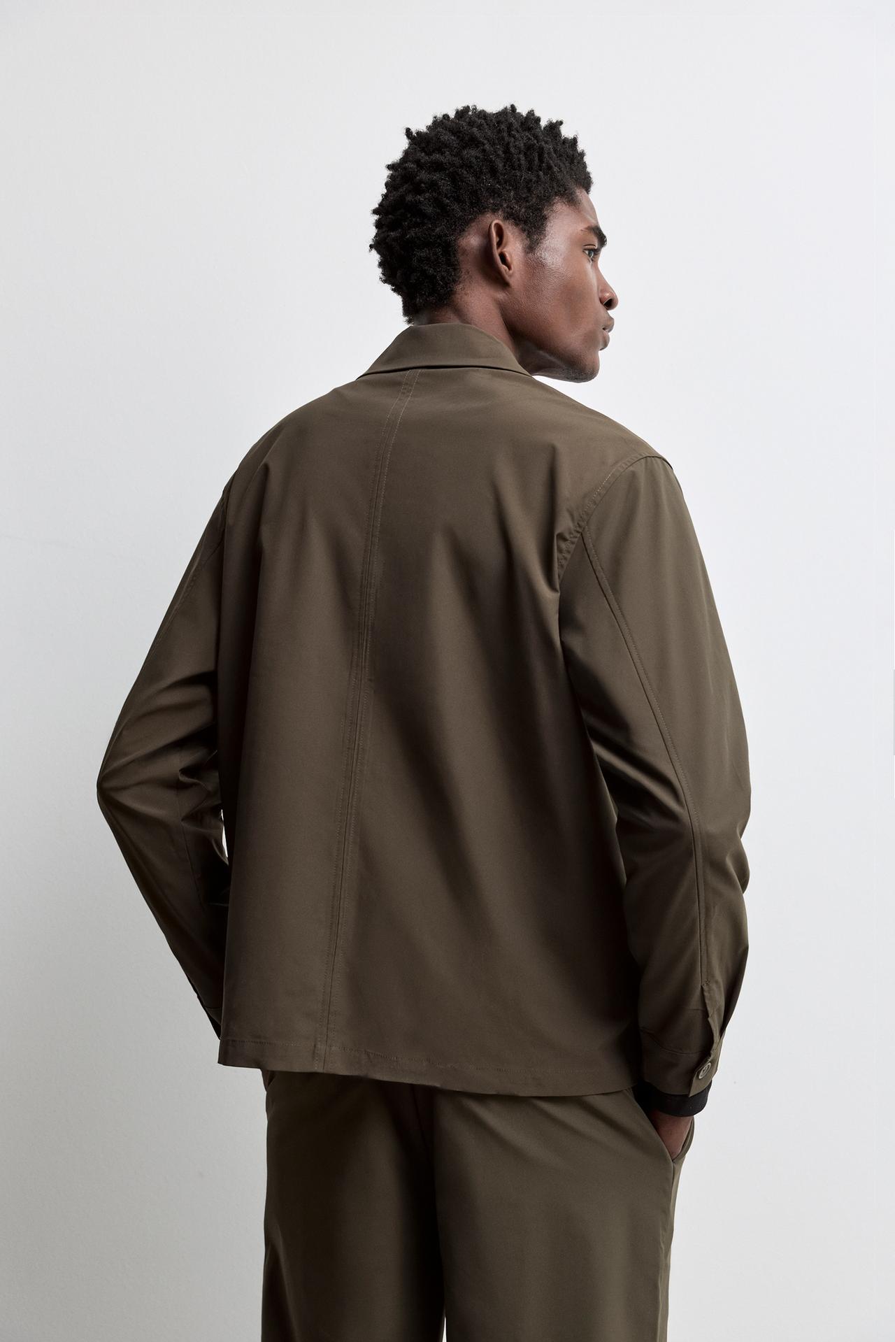 Button-Front Overshirt with Pocket — KHAKI