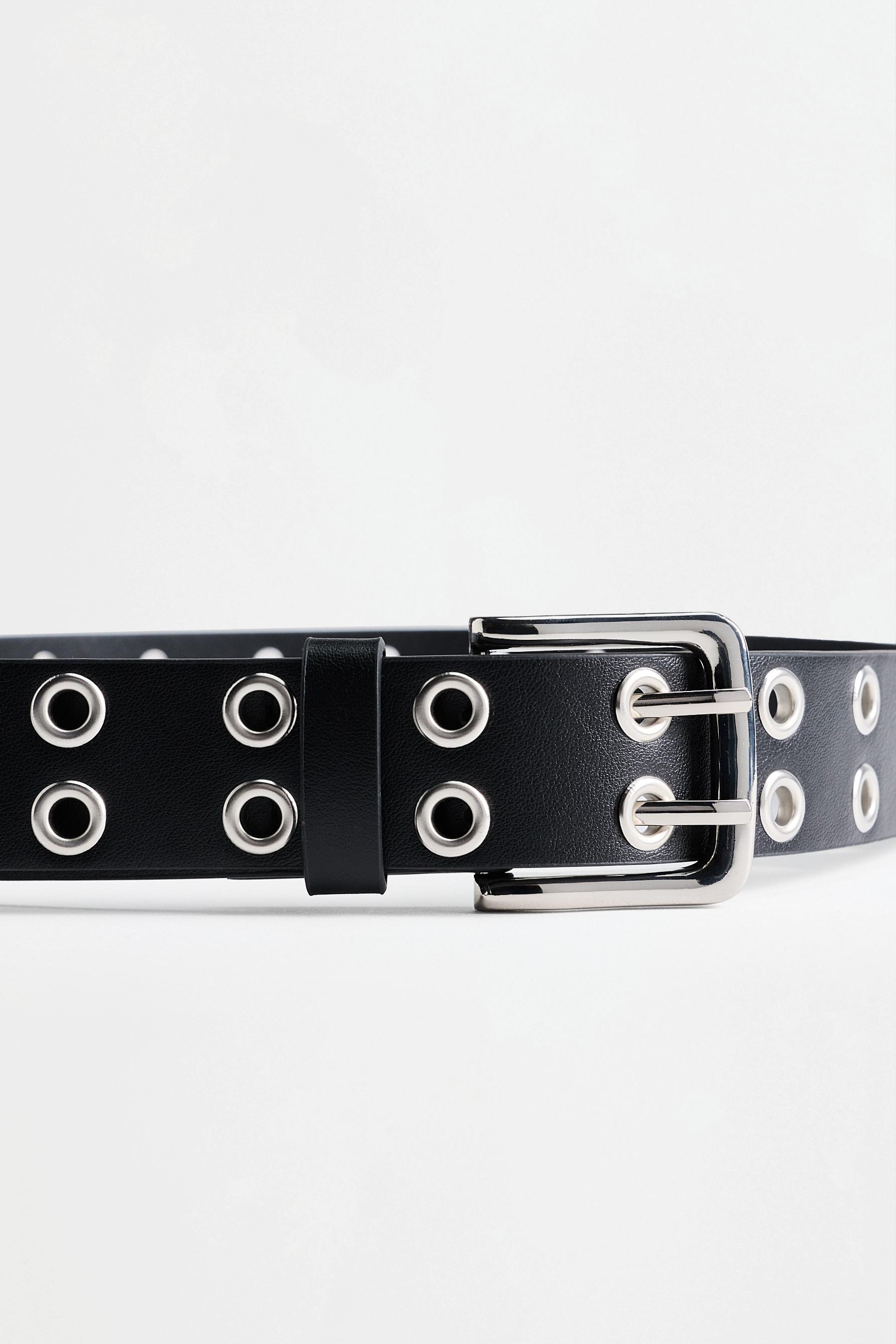 Wide eyelet belt — BLACK MARL
