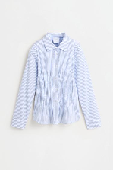 Poplin shirt with gathering — STRIPED 1