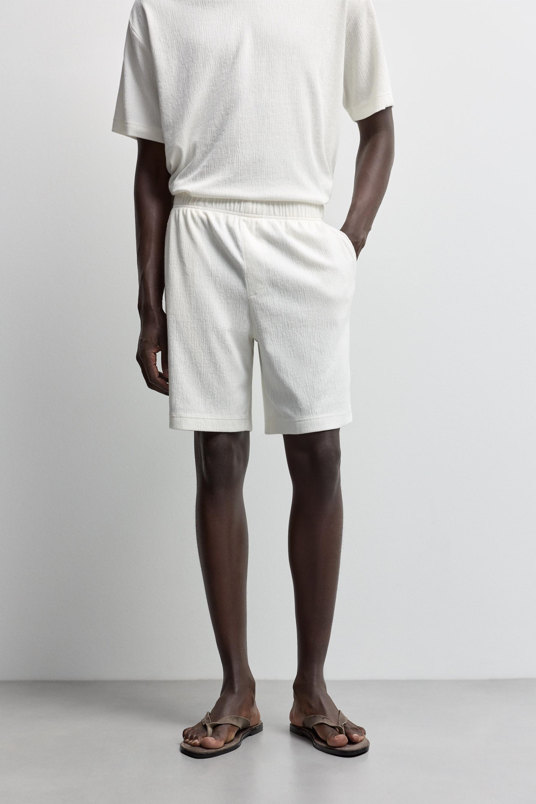 Rustic textured Bermuda shorts — OFF WHITE