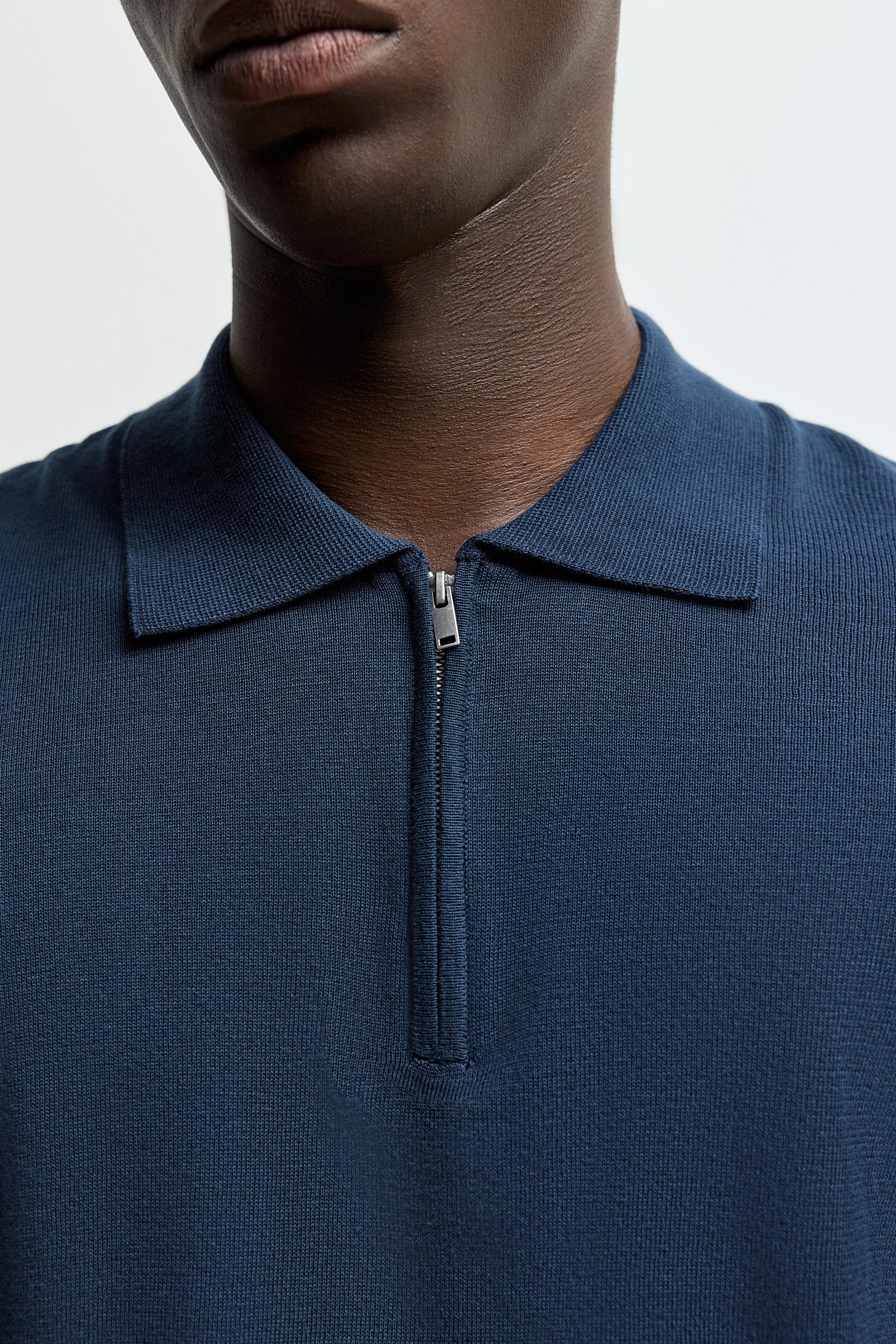 Zip-up knit polo — DARK BLUE