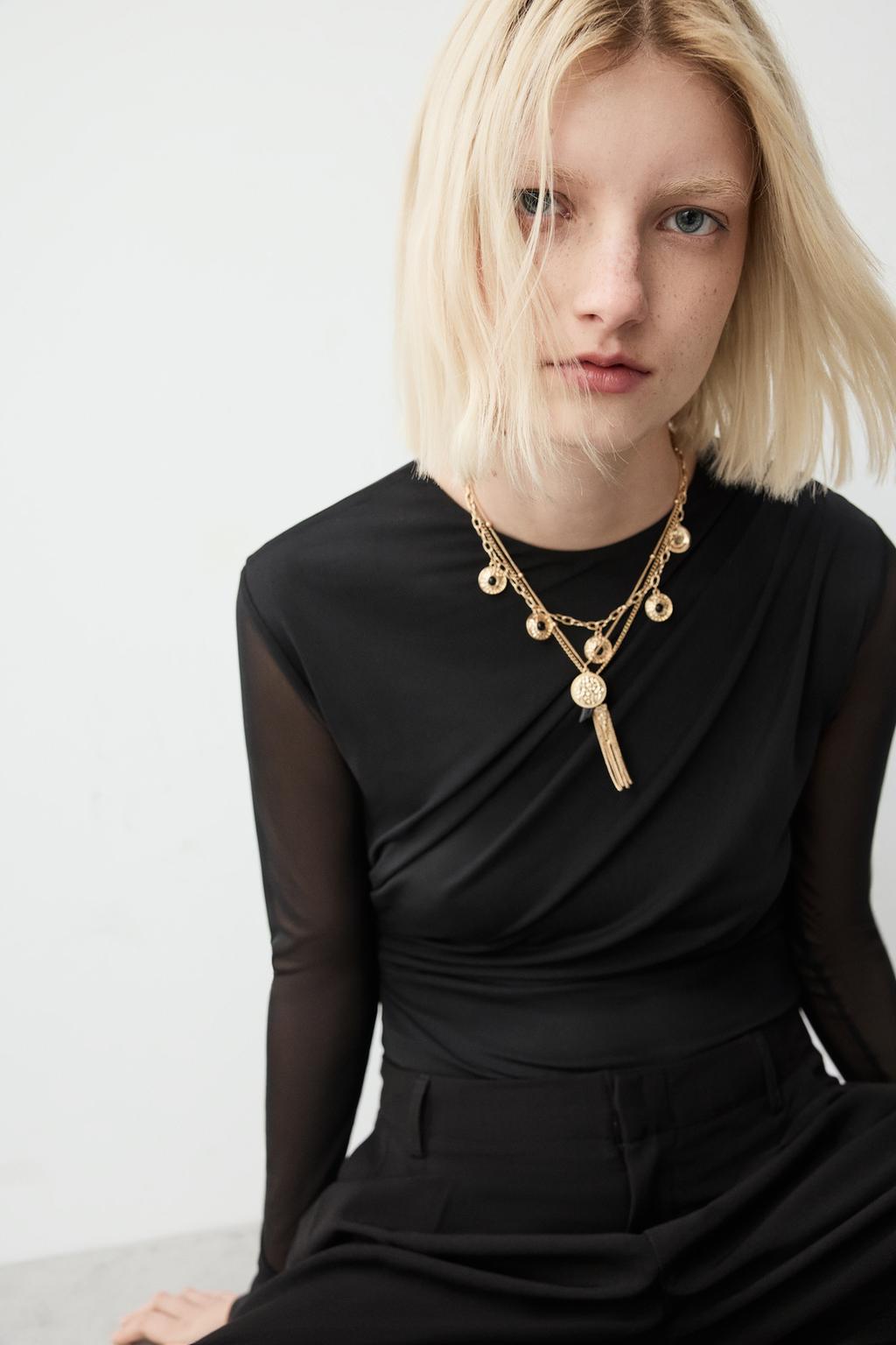 Body manga larga drapeado