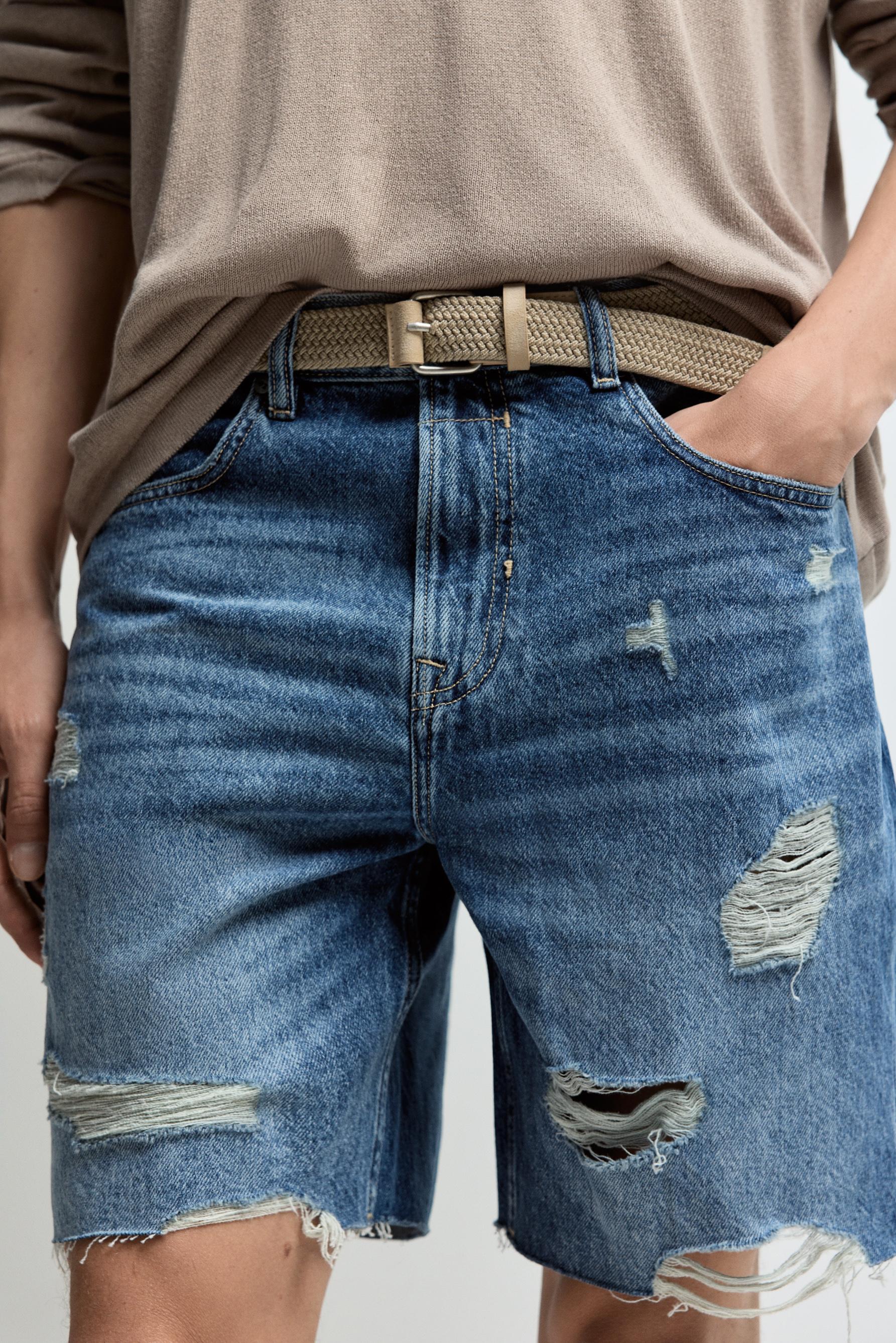 Ripped denim Bermuda shorts — BLUE