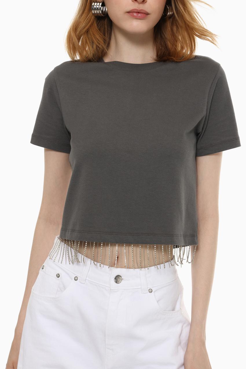 Maglia T Shirt Con Frange Sulle Spalle Maglietta Con Frange