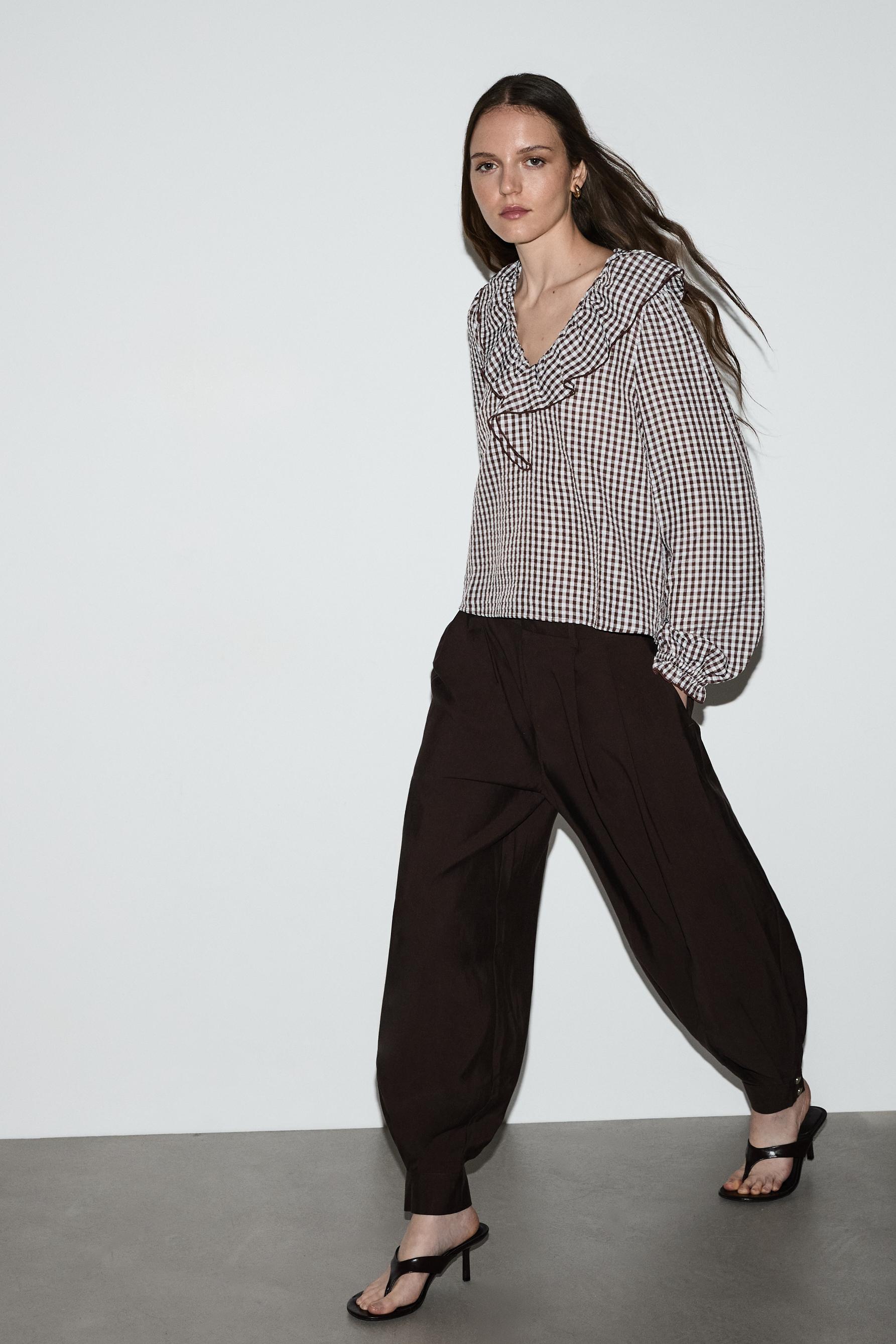 Pleated sarouel trousers — DARK BROWN