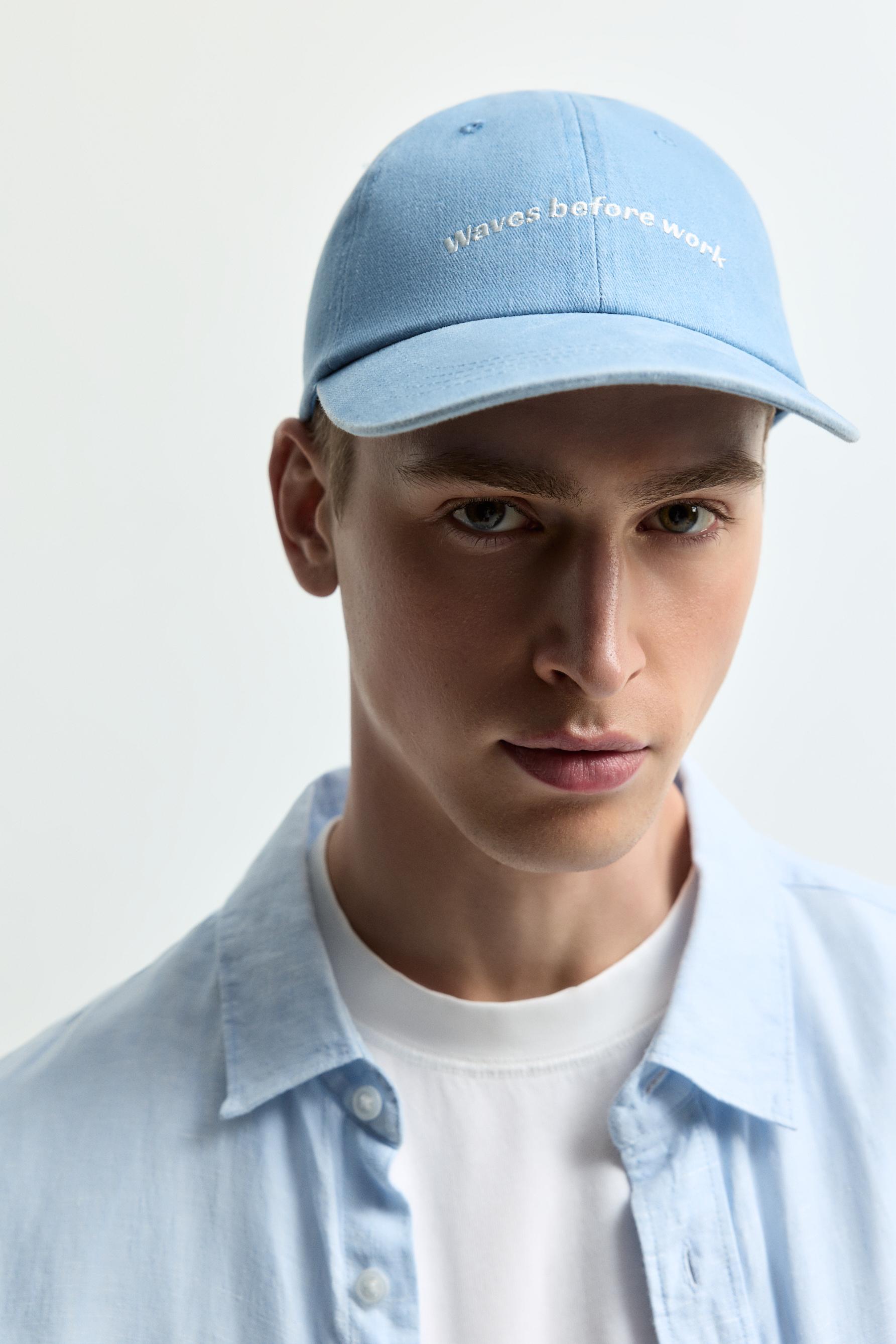 Faded-effect embroidered cap — SKY BLUE