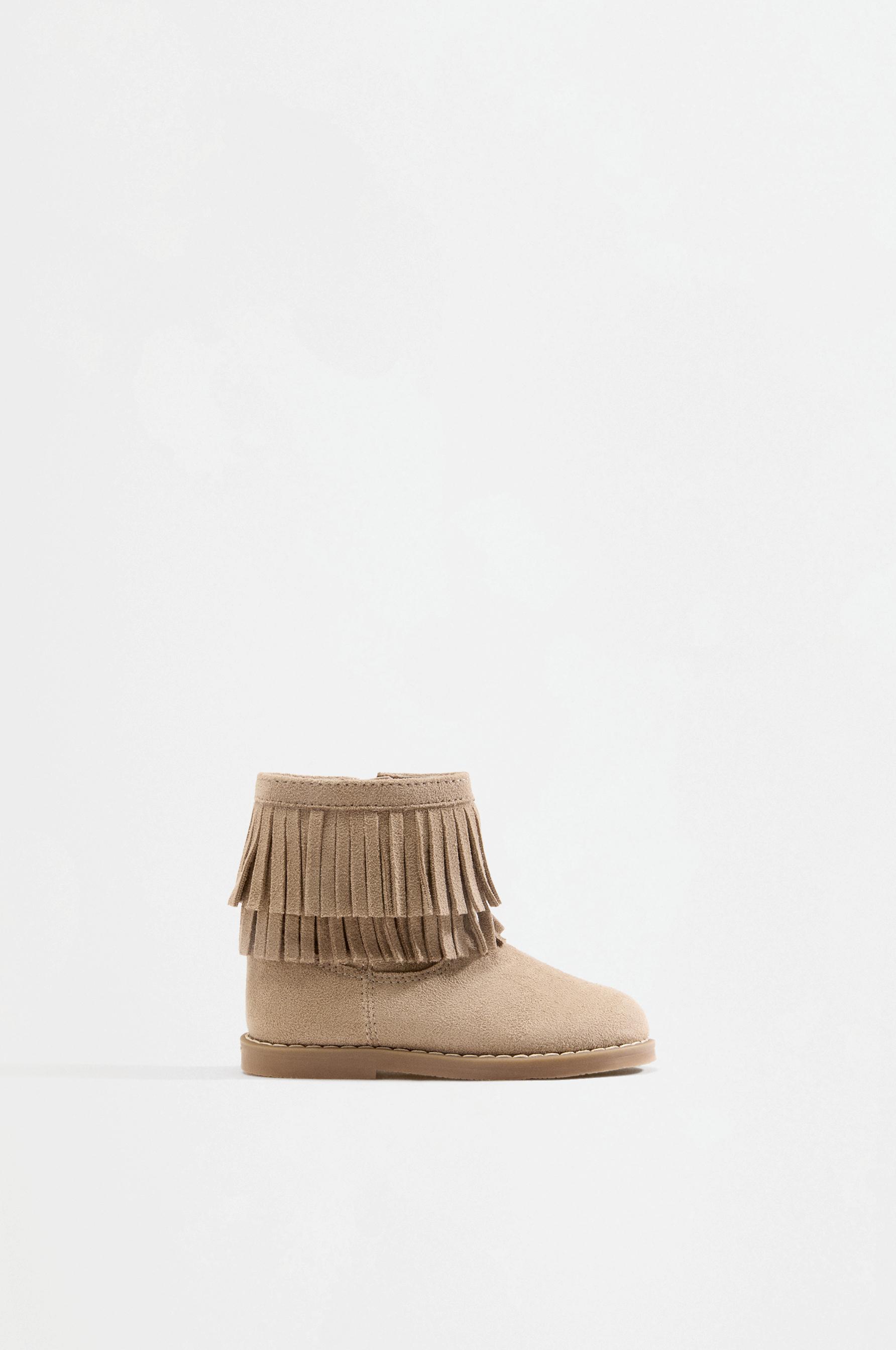 Split suede effect fringe boots — BEIGE