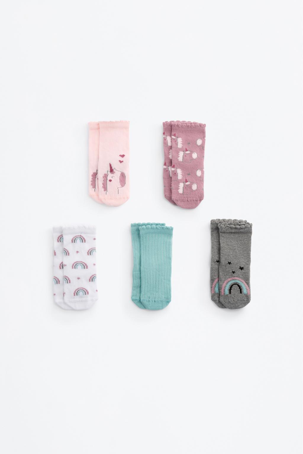Conjunto de 5 pares de meias soquetes unicórnio