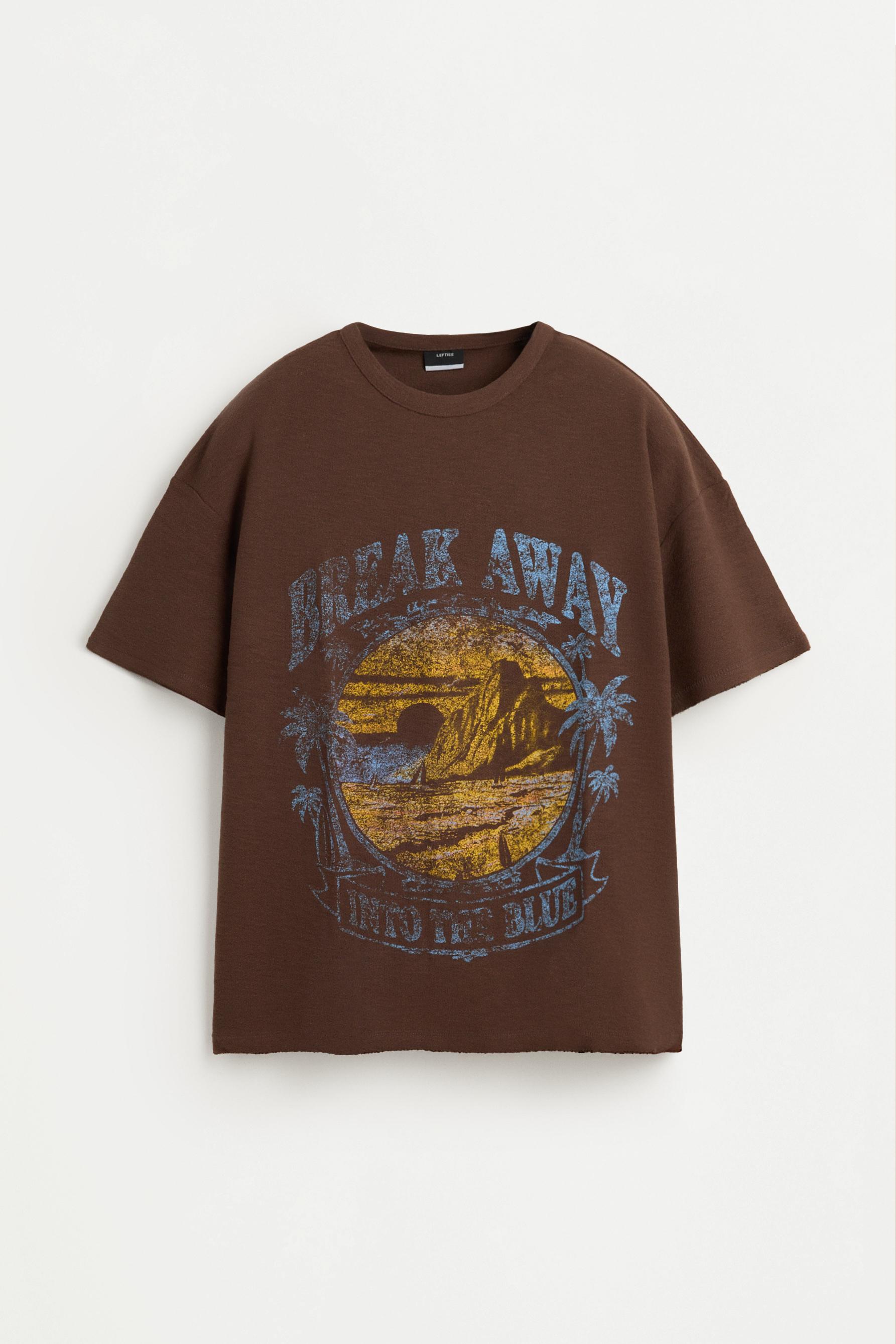 Distressed print T-shirt — BROWN
