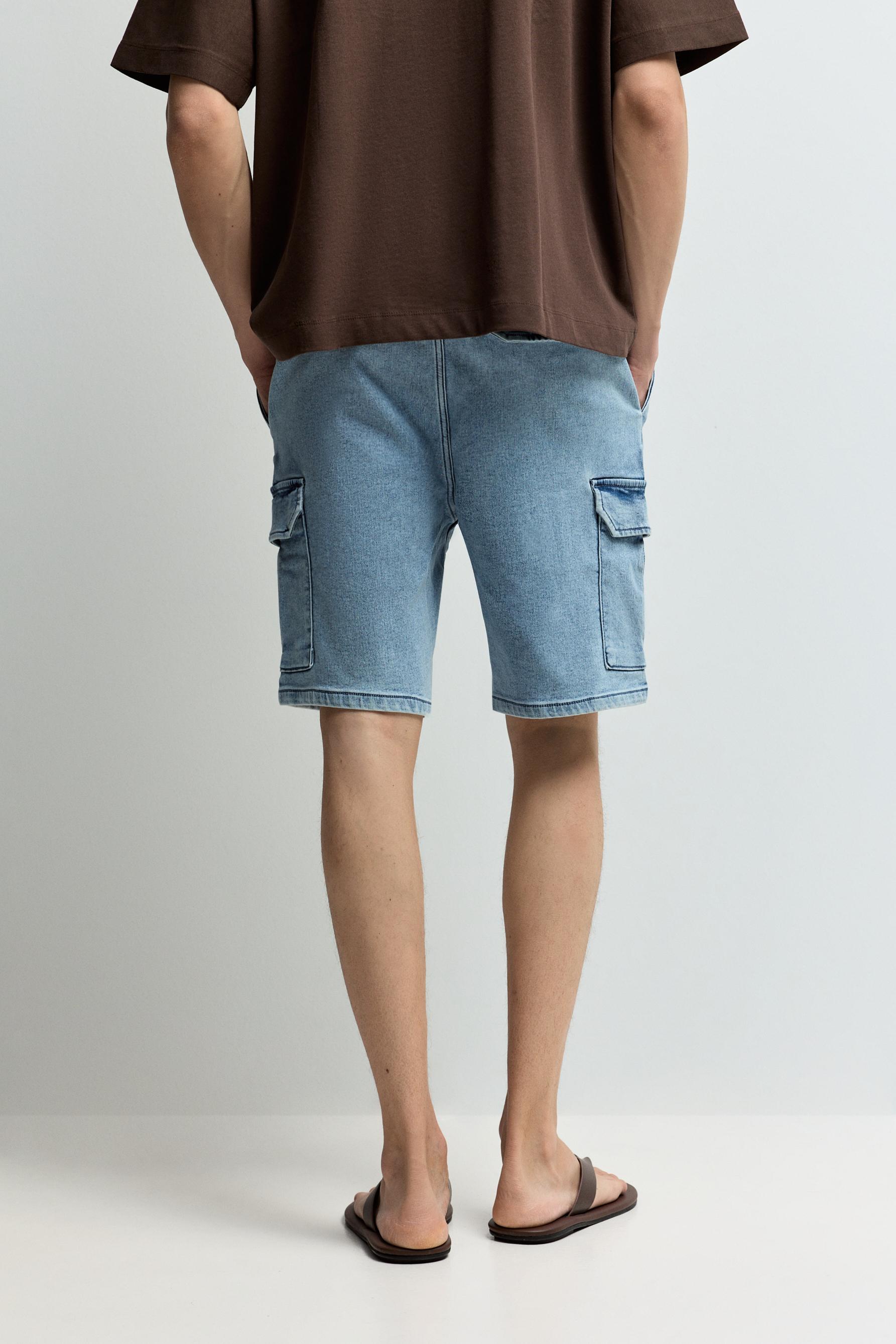 Denim cargo jogger Bermuda shorts — PALE BLUE