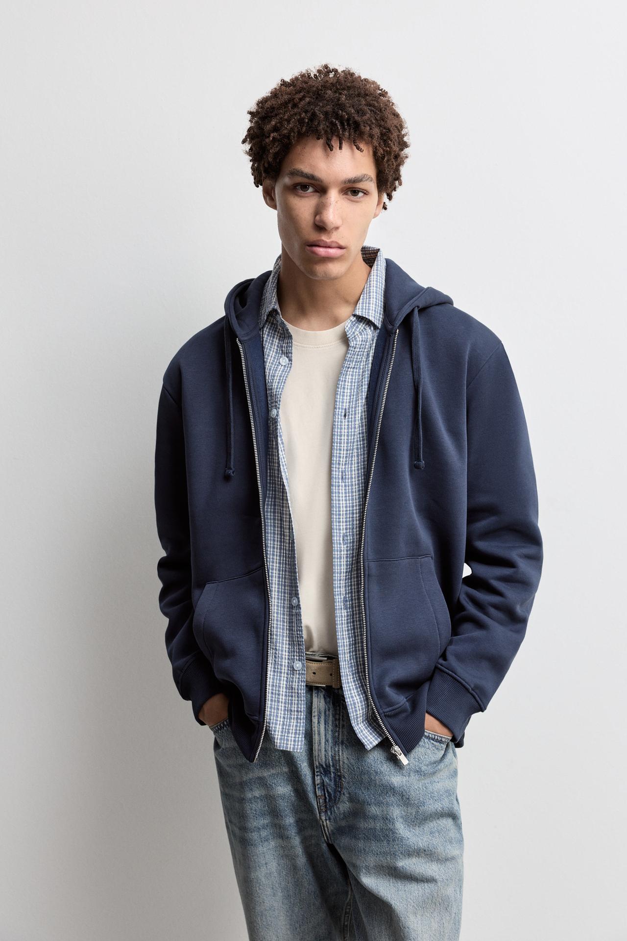 Basic zip-up hoodie — NAVY