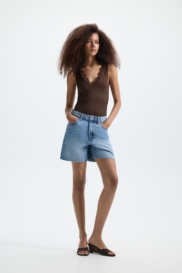 Lace V-neck bodysuit — BROWN 3