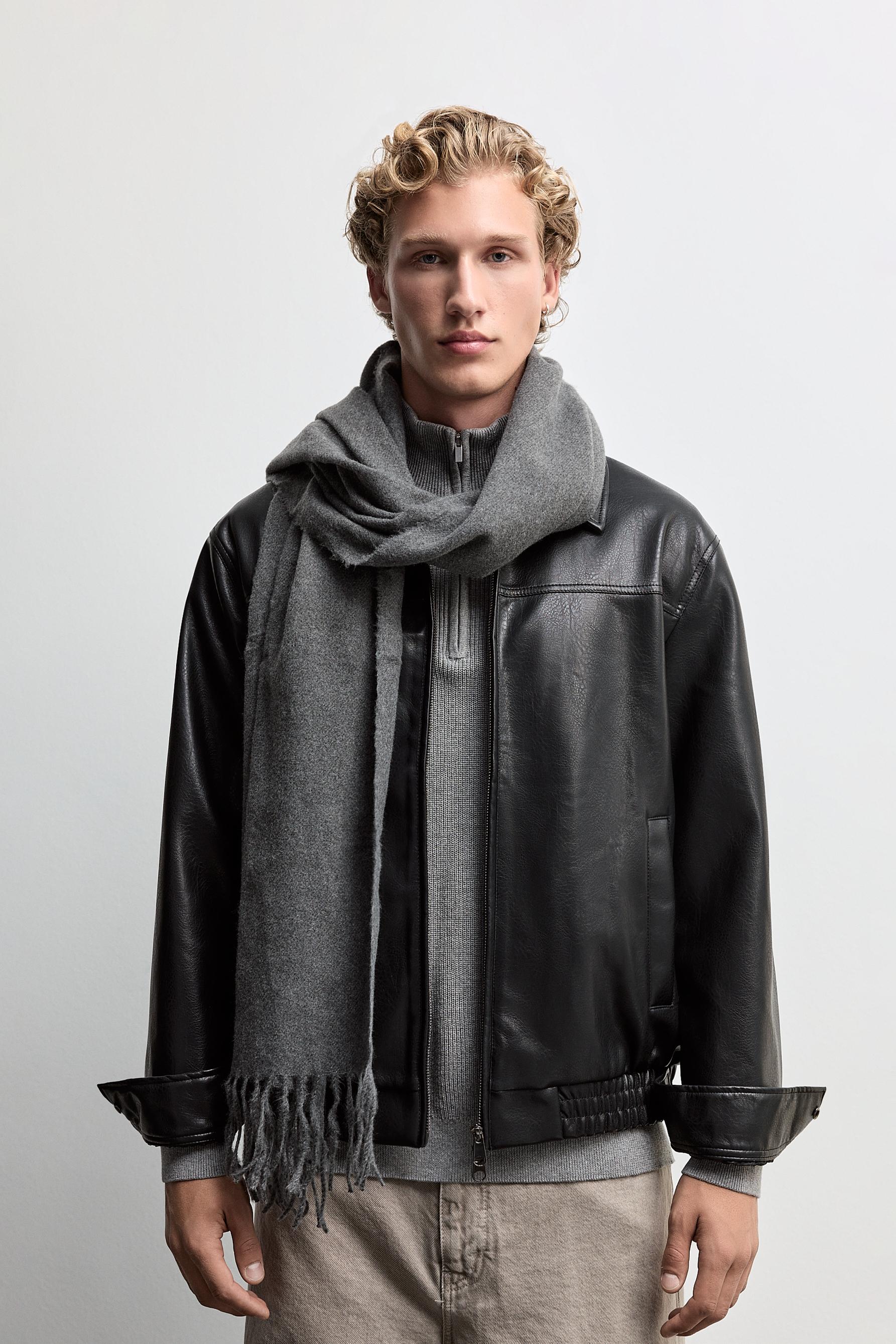 Plain fringed scarf — GREY