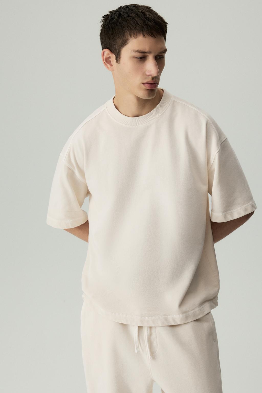 Faded-effect short sleeve sweatshirt